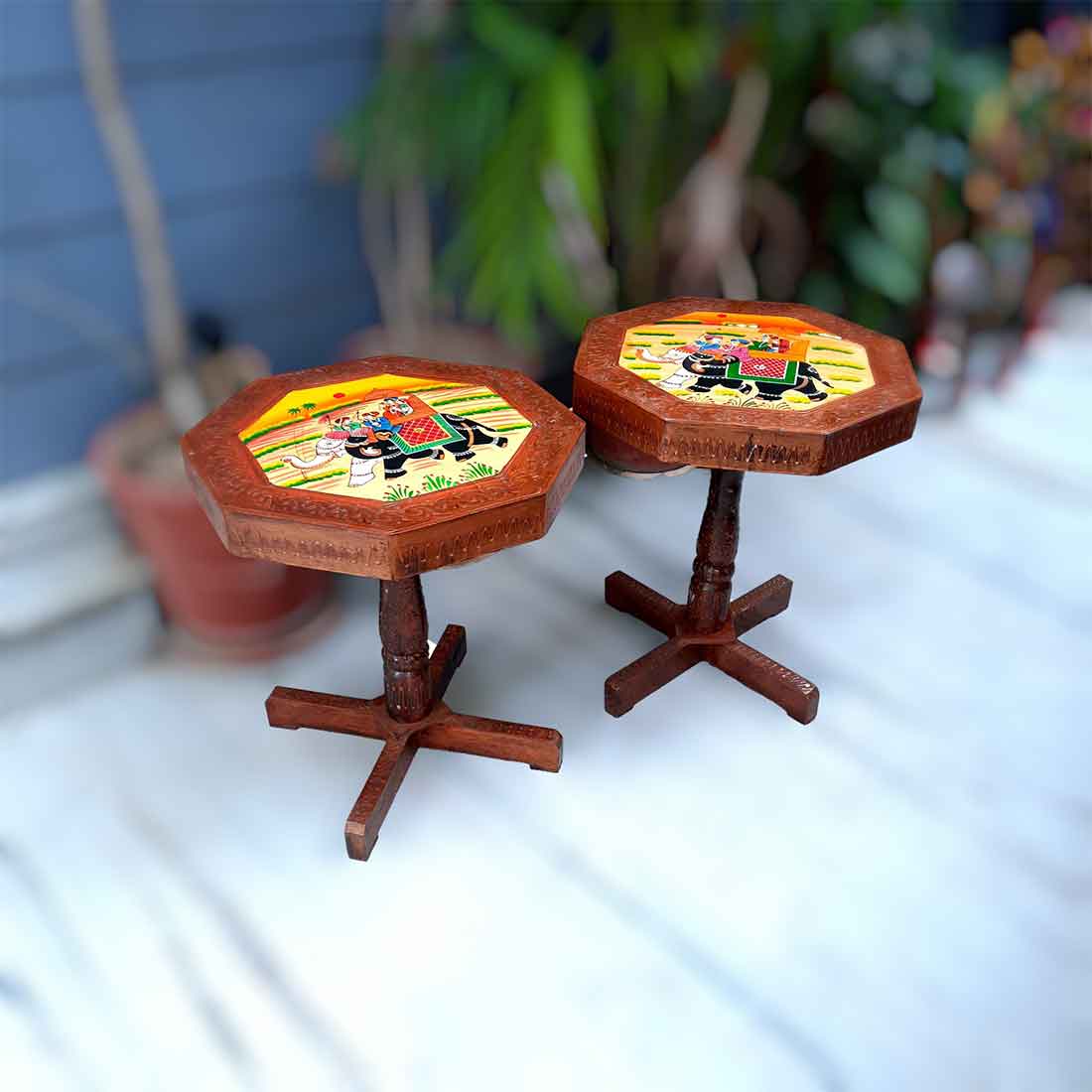 Wood Table | Side Table for Living Room - for Office Decor & Gifts - Set of 2 - ApkaMart