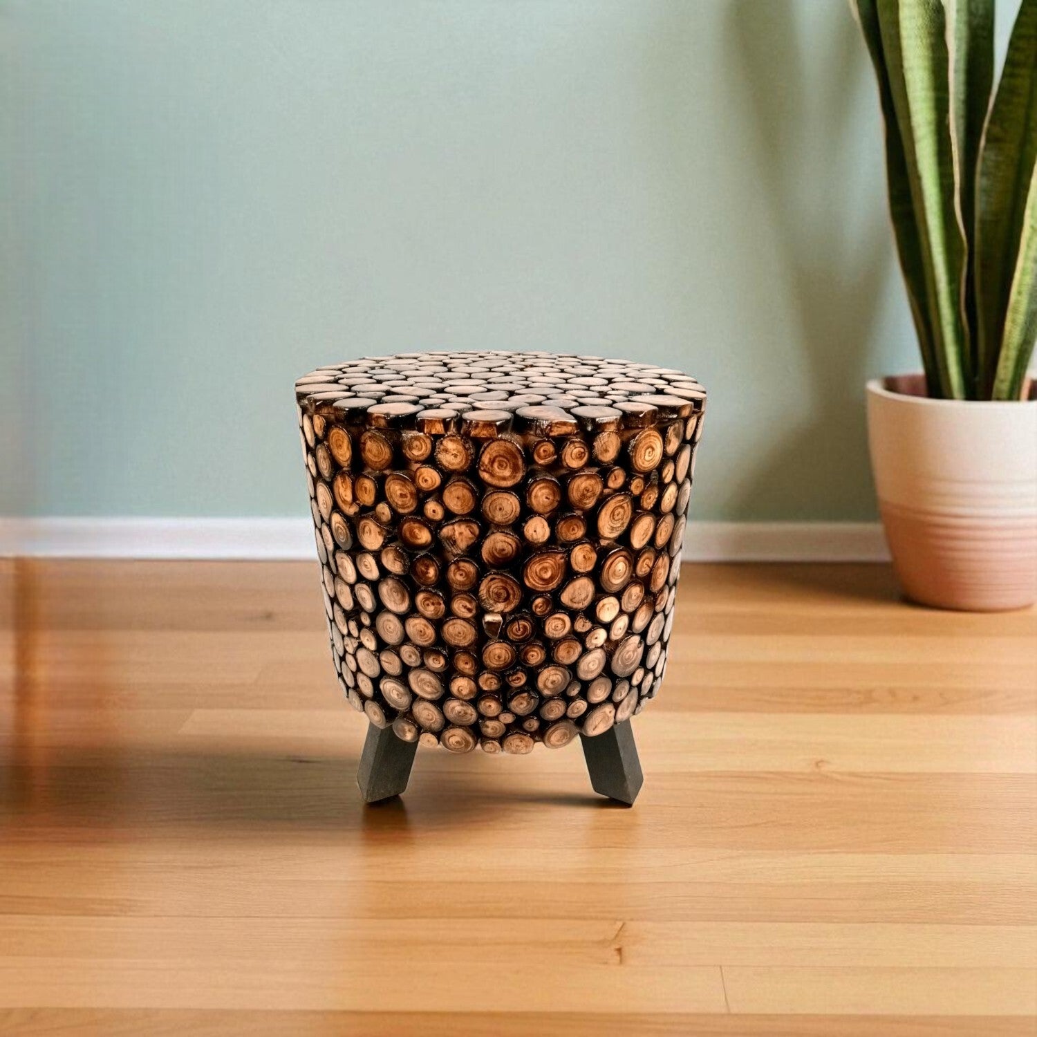 Wooden Stool Side Table | Handicraft End Table | Bed Side Table - For Living room, Sitting, Home Decor, Sofa Corner & Gifts - 15 Inch - Apkamart
