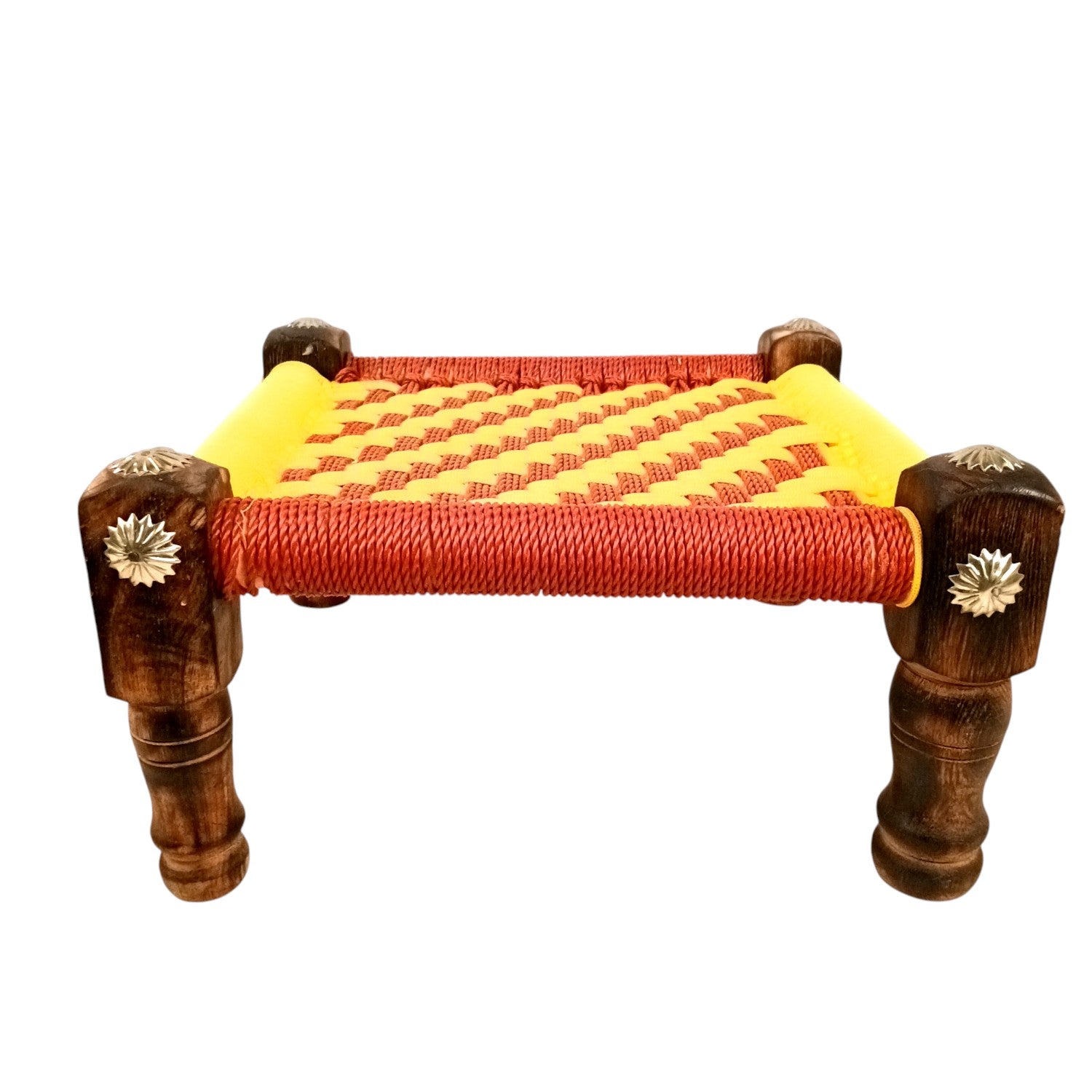 Wooden Pidha Stool | Rajasthani Handicraft Mudda Pidda Bajot | Small-Sized Khatli Charpai Chowki - 11 Inch - Apkamart #Style_Design 1