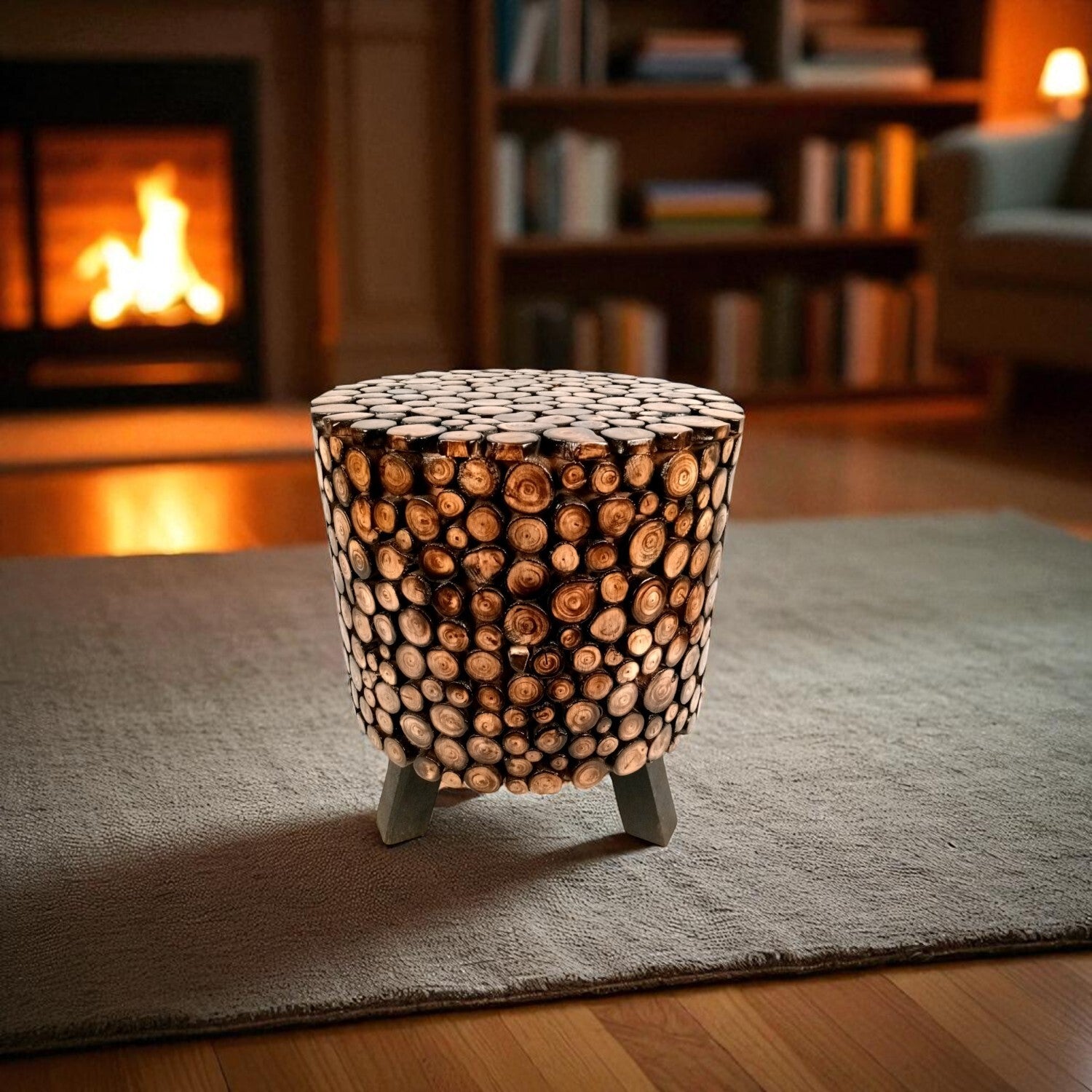 Wooden Stool Side Table | Handicraft End Table | Bed Side Table - For Living room, Sitting, Home Decor, Sofa Corner & Gifts - 15 Inch - Apkamart