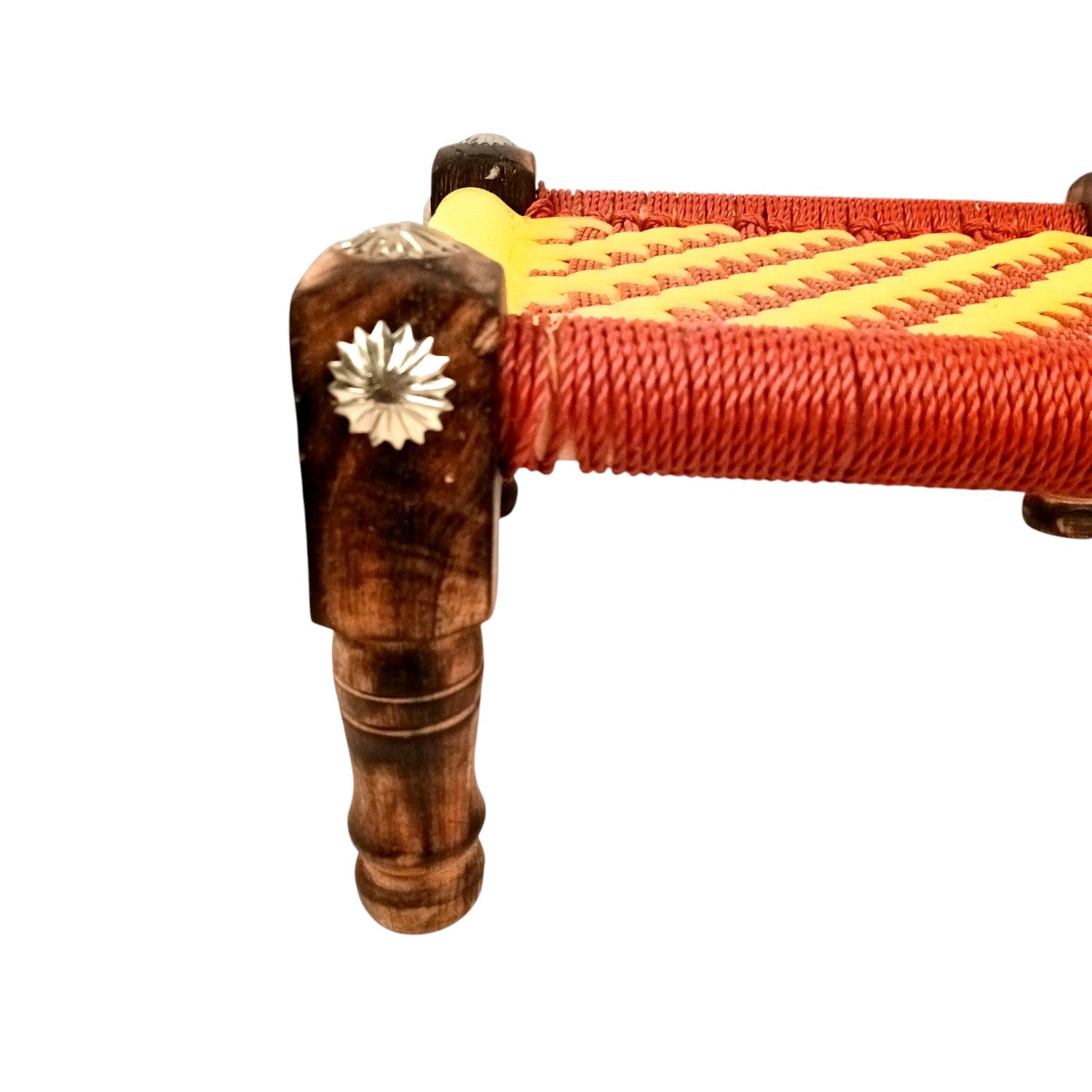 Wooden Pidha Stool | Rajasthani Handicraft Mudda Pidda Bajot | Small-Sized Khatli Charpai Chowki - 11 Inch - Apkamart #Style_Design 1
