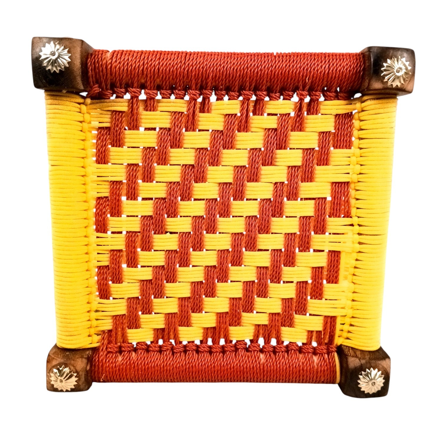 Wooden Pidha Stool | Rajasthani Handicraft Mudda Pidda Bajot | Small-Sized Khatli Charpai Chowki - 11 Inch - Apkamart #Style_Design 1