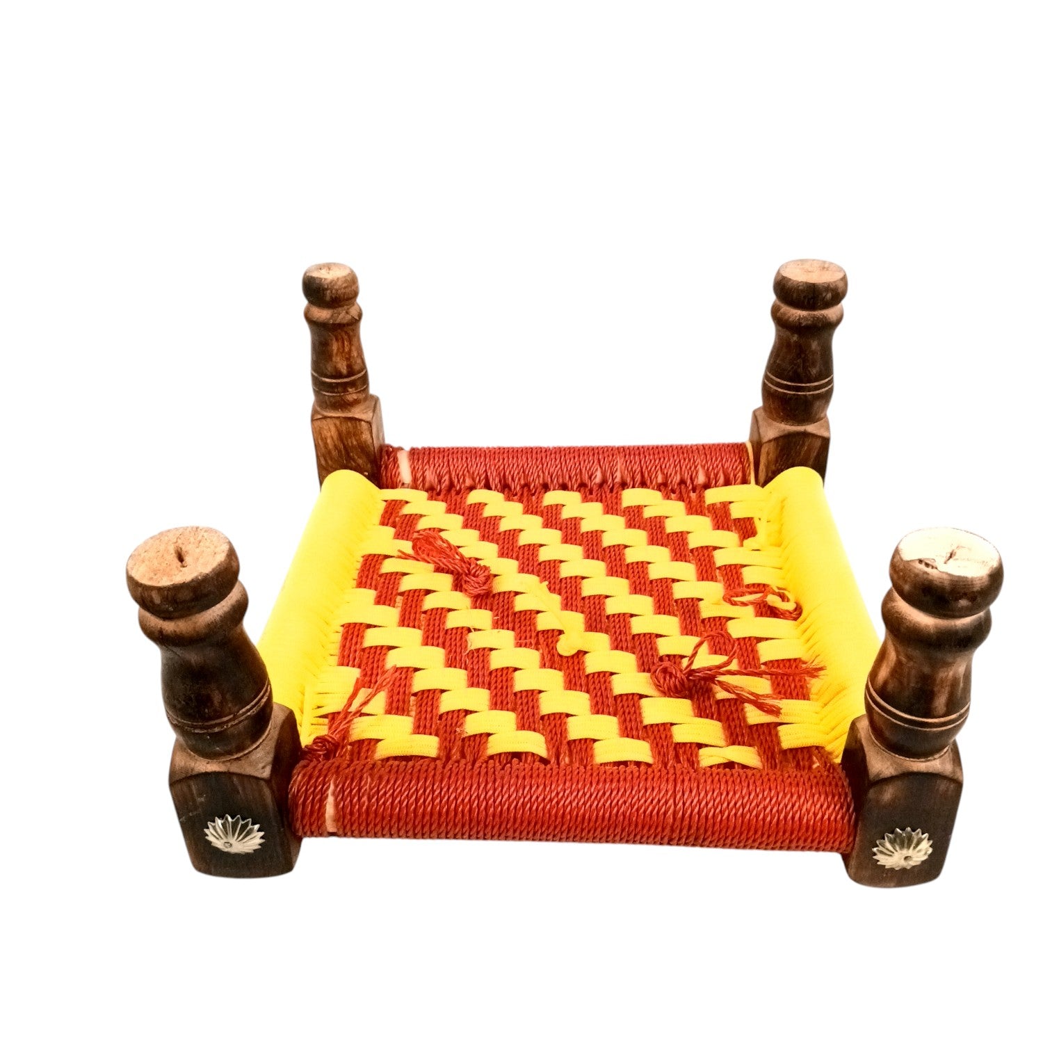Wooden Pidha Stool | Rajasthani Handicraft Mudda Pidda Bajot | Small-Sized Khatli Charpai Chowki - 11 Inch - Apkamart #Style_Design 1