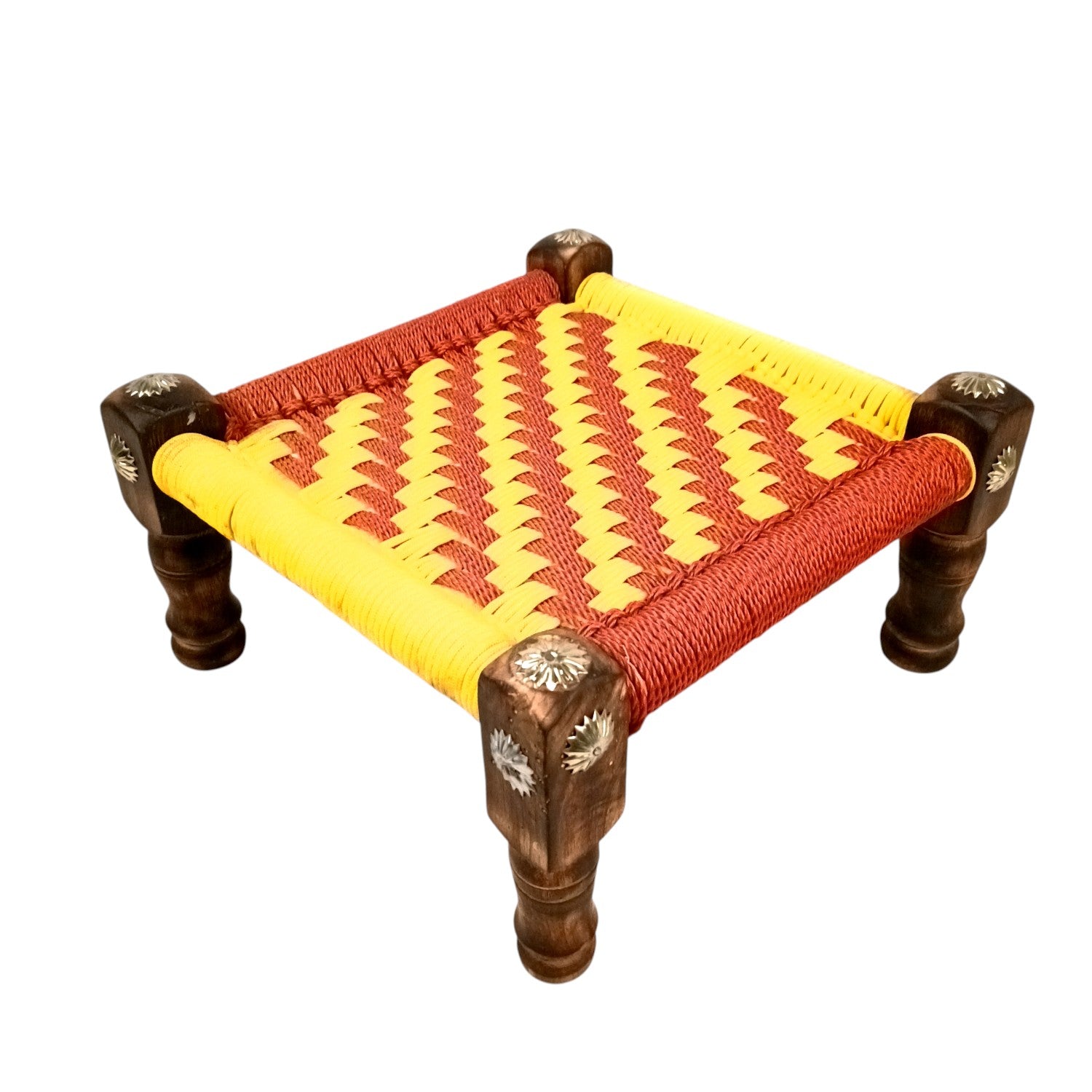 Wooden Pidha Stool | Rajasthani Handicraft Mudda Pidda Bajot | Small-Sized Khatli Charpai Chowki - 11 Inch - Apkamart #Style_Design 1