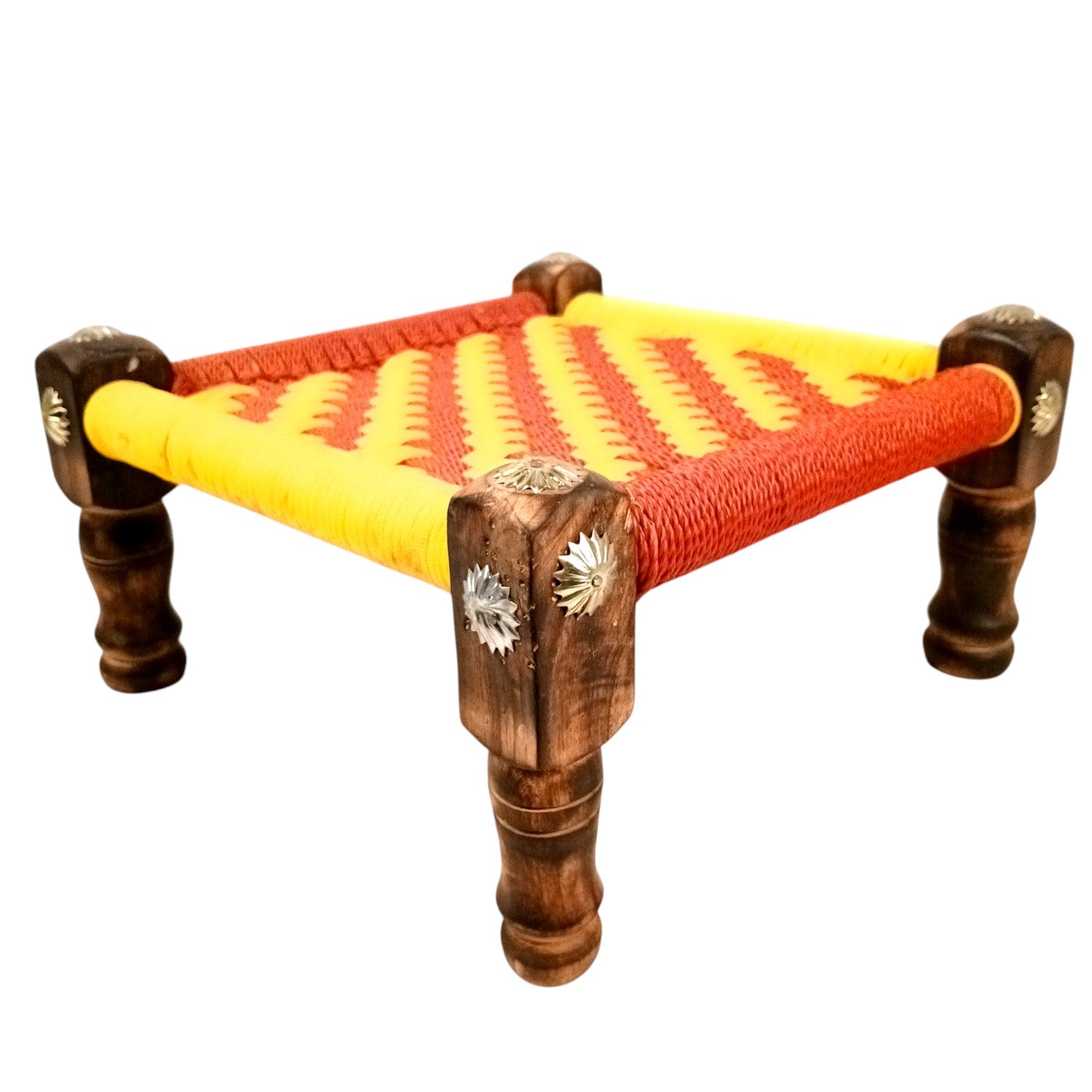 Wooden Pidha Stool | Rajasthani Handicraft Mudda Pidda Bajot | Small-Sized Khatli Charpai Chowki - 11 Inch - Apkamart #Style_Design 1