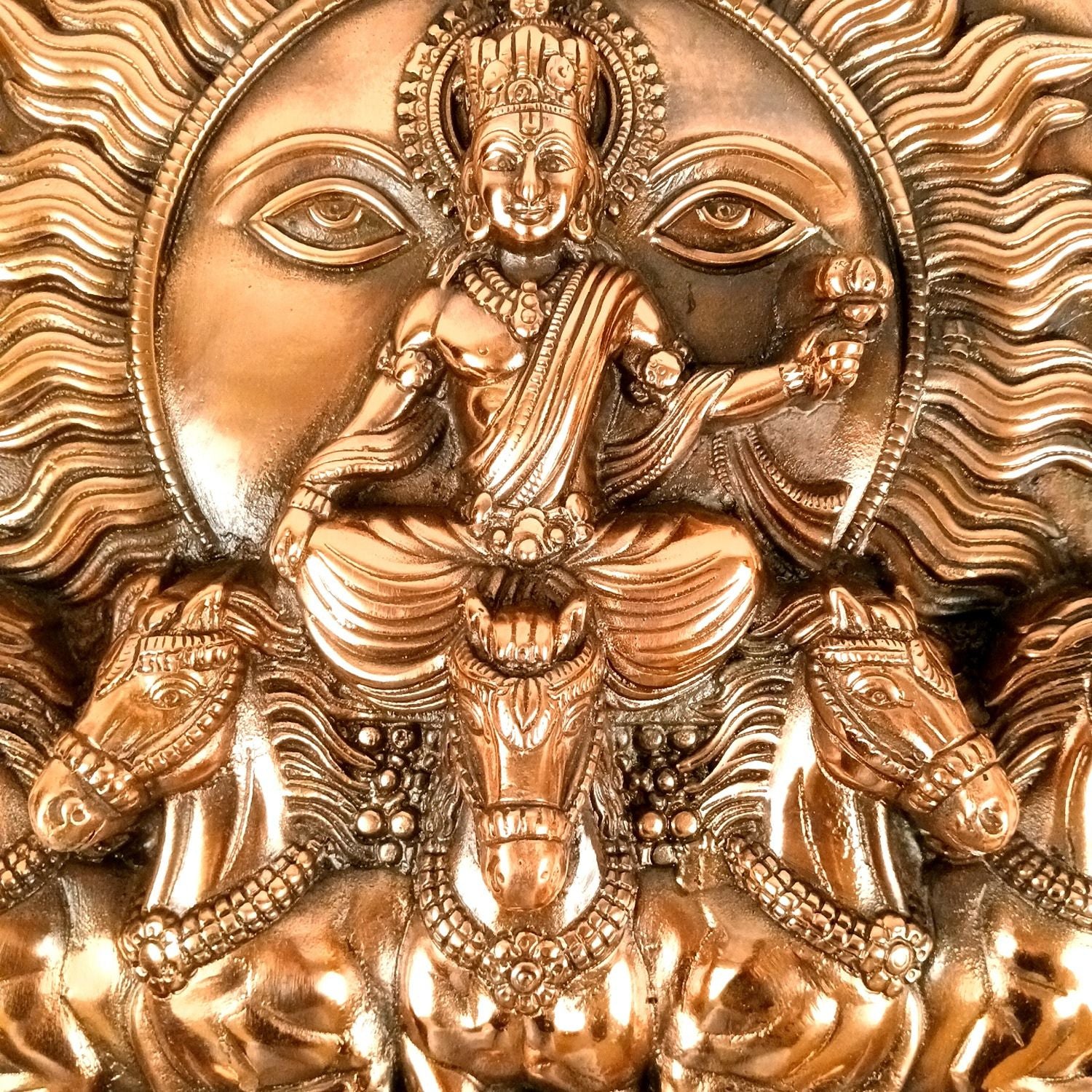 Surya Dev with Seven Running Horses Wall Hanging | Sun God Metal Wall Decor for Home, Living Room & Mandir | Vastu Auspicious Decorative Wall Art for Gifting - 20 Inch - Apkamart