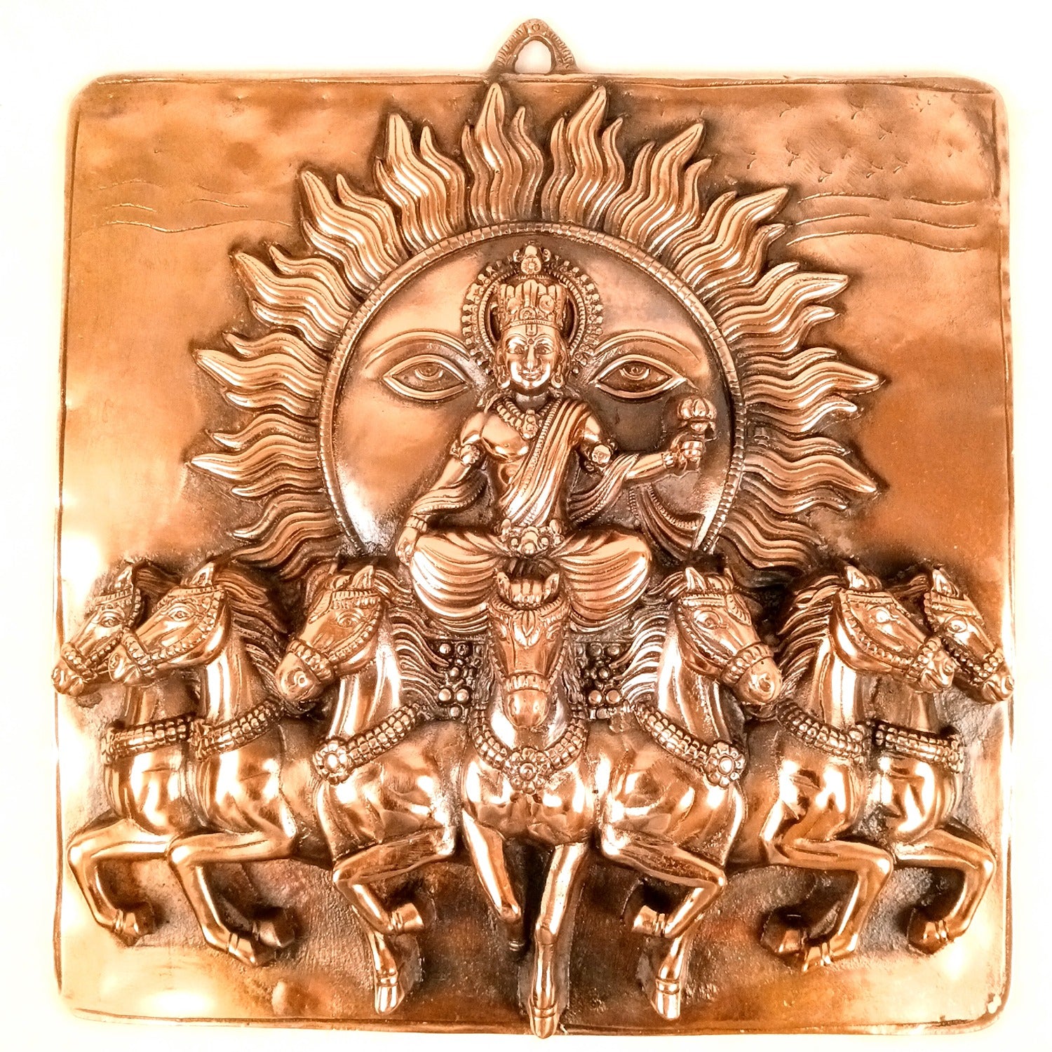Surya Dev with Seven Running Horses Wall Hanging | Sun God Metal Wall Decor for Home, Living Room & Mandir | Vastu Auspicious Decorative Wall Art for Gifting - 20 Inch - Apkamart