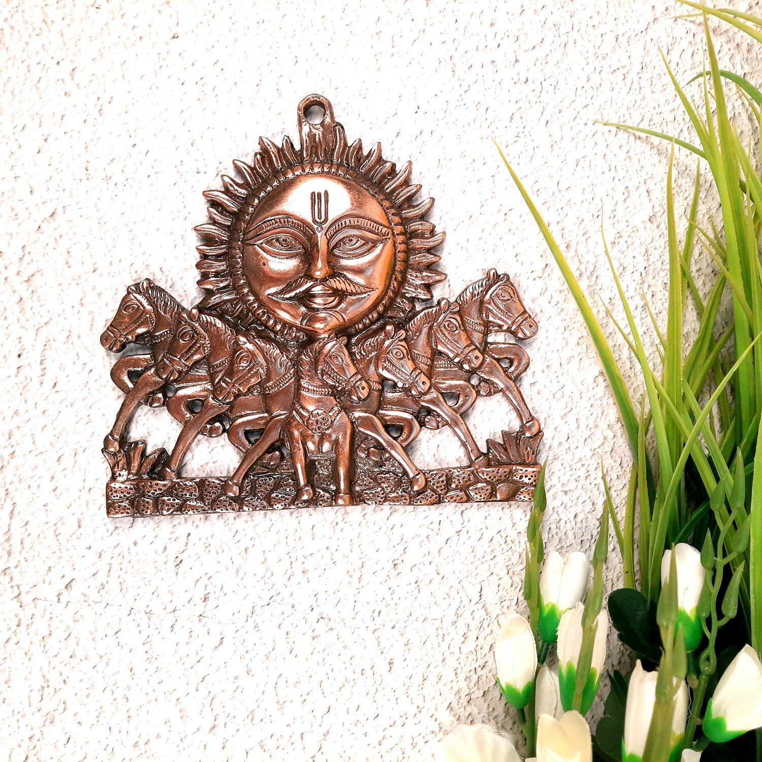 Sun God with Seven Running Horses Wall Hanging | Surya Bhagwan With 7 Horse Wall Art - for Vastu, Home, Living Room, Entrance & Gift - 8 Inch - Apkamart