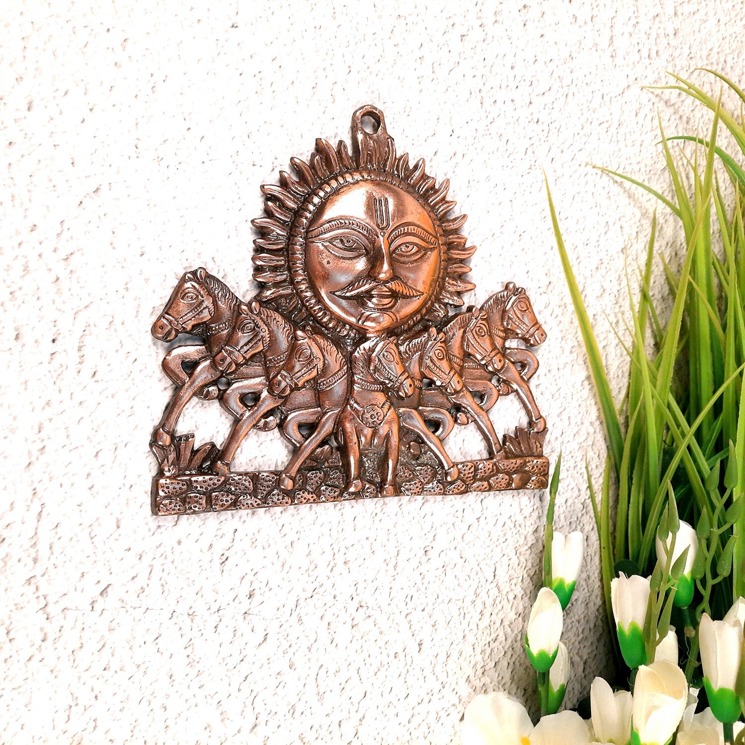 Sun God with Seven Running Horses Wall Hanging | Surya Bhagwan With 7 Horse Wall Art - for Vastu, Home, Living Room, Entrance & Gift - 8 Inch - Apkamart