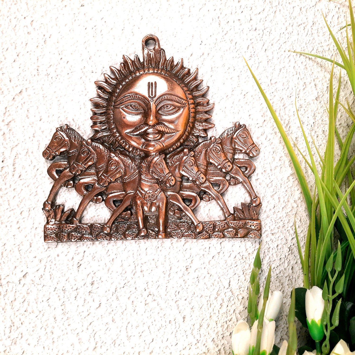 Sun God with Seven Running Horses Wall Hanging | Surya Bhagwan With 7 Horse Wall Art - for Vastu, Home, Living Room, Entrance & Gift - 8 Inch - Apkamart