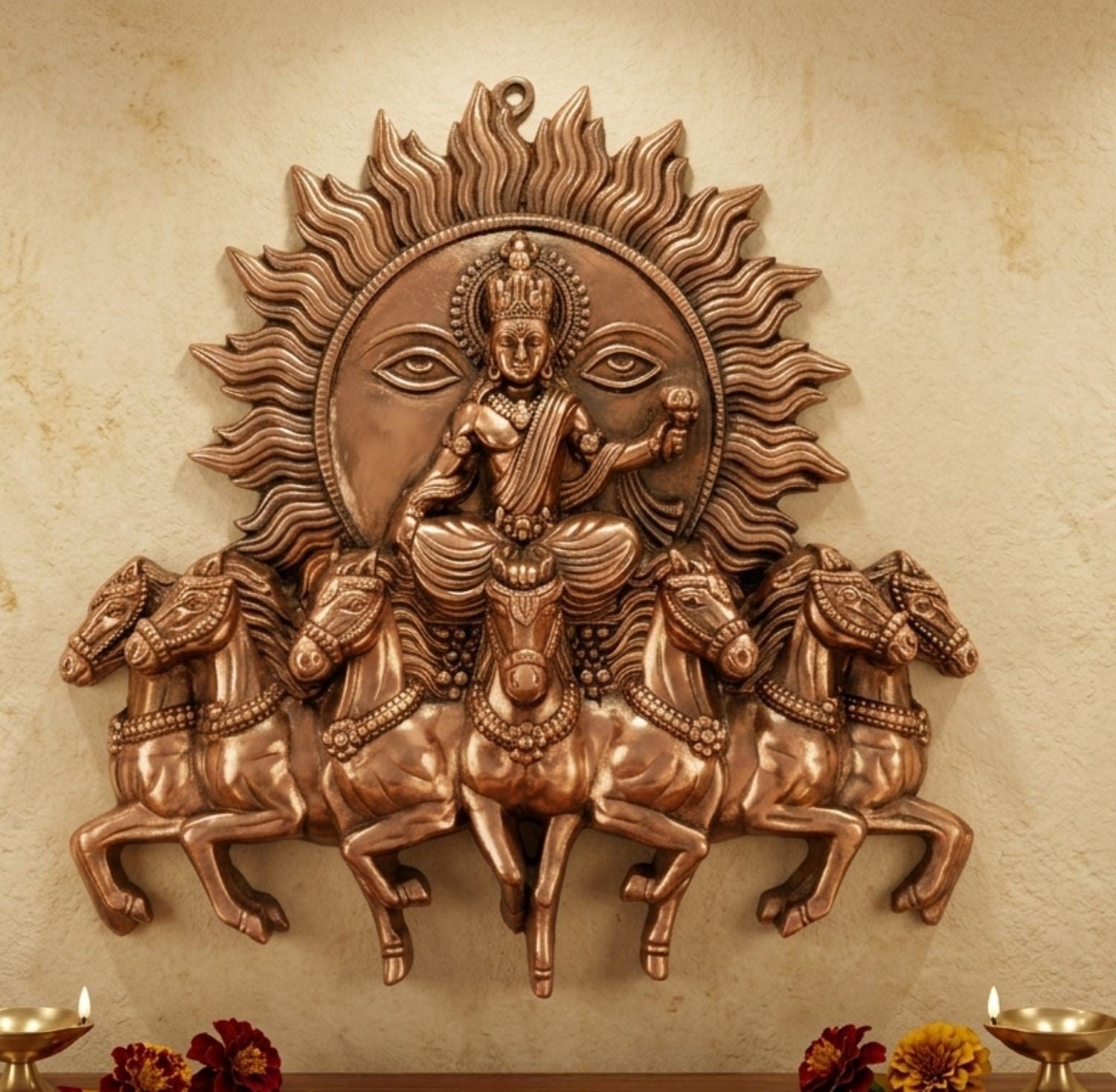 Sun with Seven Horses Metal Wall Hanging – 18 Inch - Apkamart