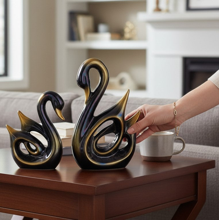 Swan Couple Showpiece Set | Hans Pair Showpiece Duck Statue for Home, Table & Office Décor | Romantic Gift for Him & Her | Wediing Anniversary Gift - (Set Of 2) - Apkamart