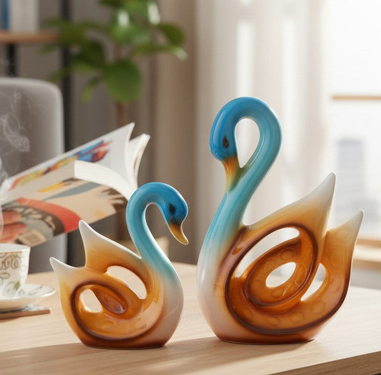 Swan Couple Showpiece Set | Hans Pair Showpiece Duck Statue for Home, Table & Office Décor | Romantic Gift for Him & Her | Wediing Anniversary Gift - (Set Of 2) - Apkamart