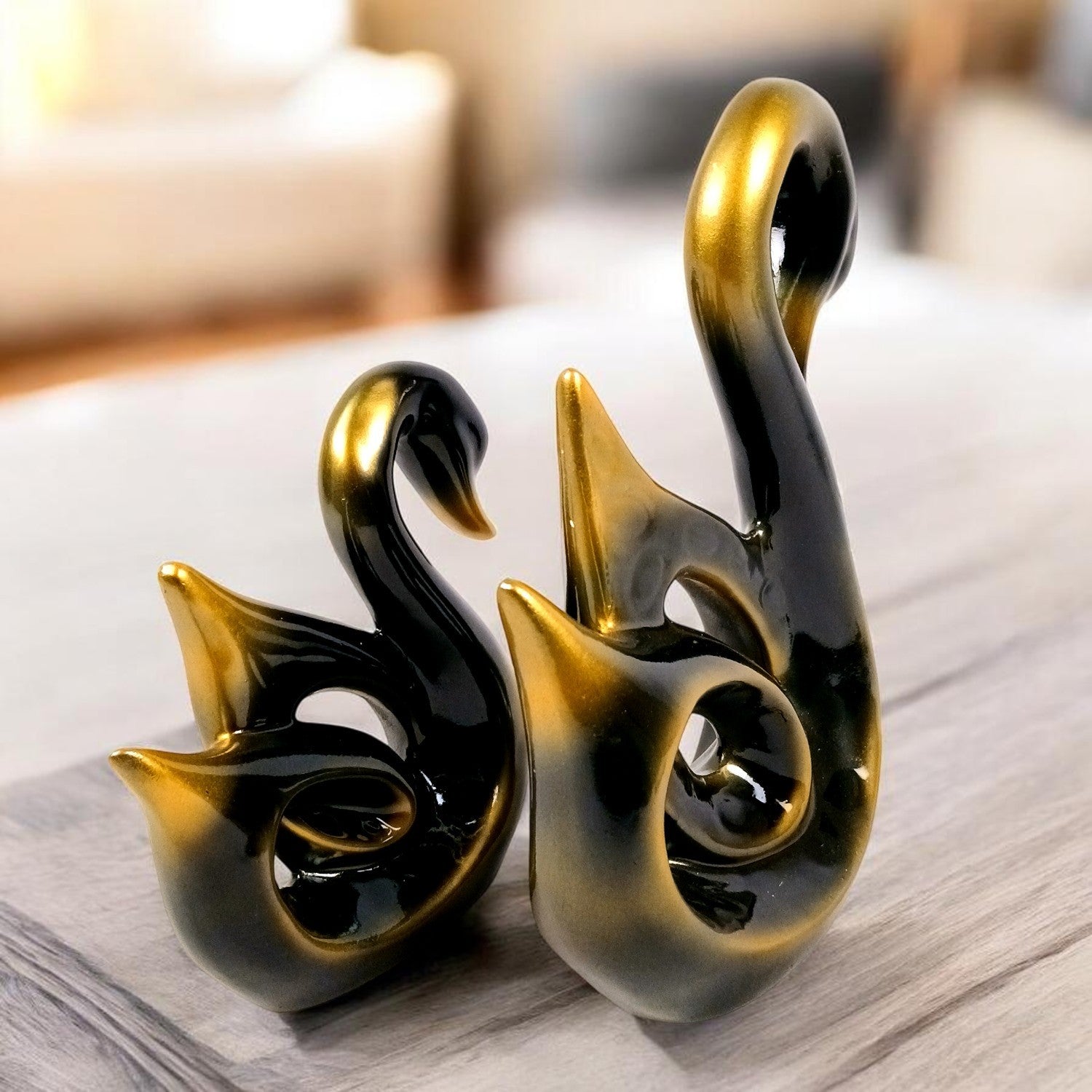 Swan Couple Showpiece Set | Hans Pair Showpiece Duck Statue for Home, Table & Office Décor | Romantic Gift for Him & Her | Wediing Anniversary Gift - (Set Of 2) - Apkamart