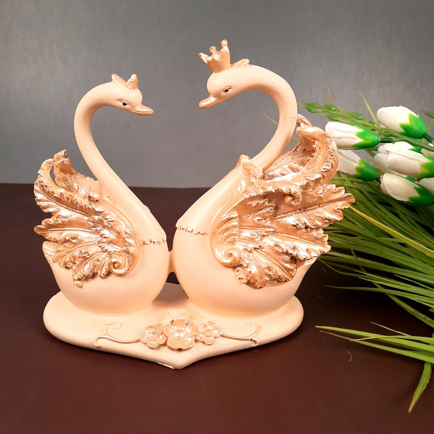 Swan Pair Showpiece | Swan Couple Statue | Kissing Duck Set - For Home, Table, Office, Desk Decor, Gift for him her - 7 inch - apkamart #Style_Design 2