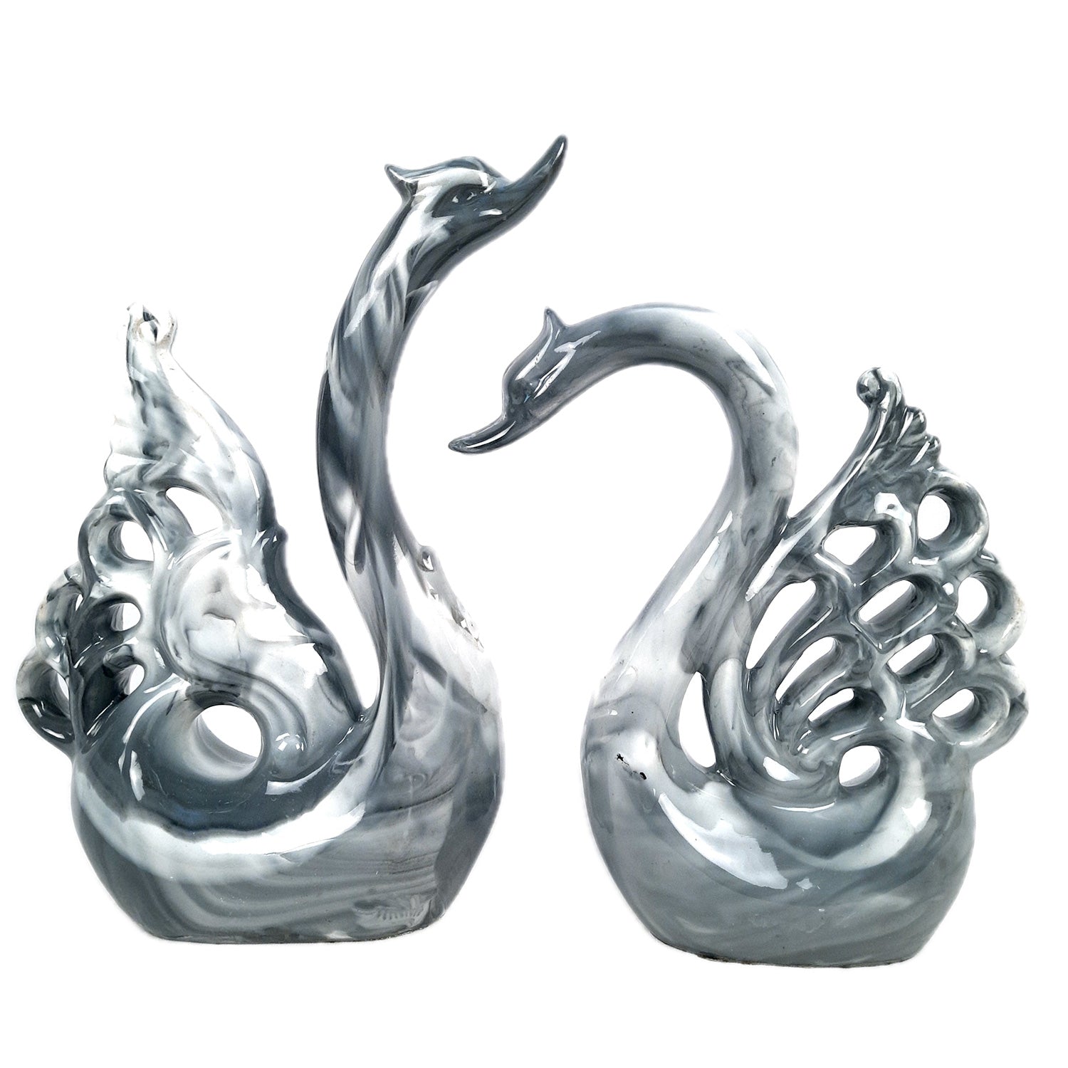 Swan Pair Showpiece | Swan Couple Statue | Kissing Duck Set - For Home, Table, Office, Desk Decor, Gift for him her - 10 inch - apkamart #Color_Grey