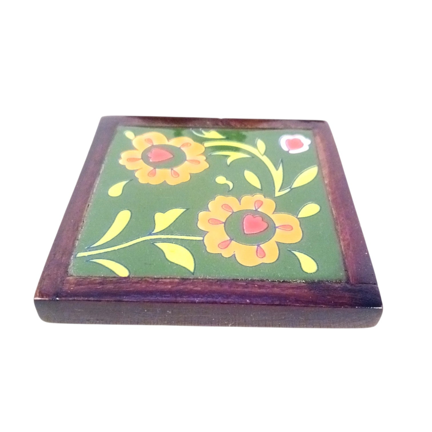 Wooden Tea Coaster With Ceramic Tile – 3 Inch (4 Coasters) - Apkamart