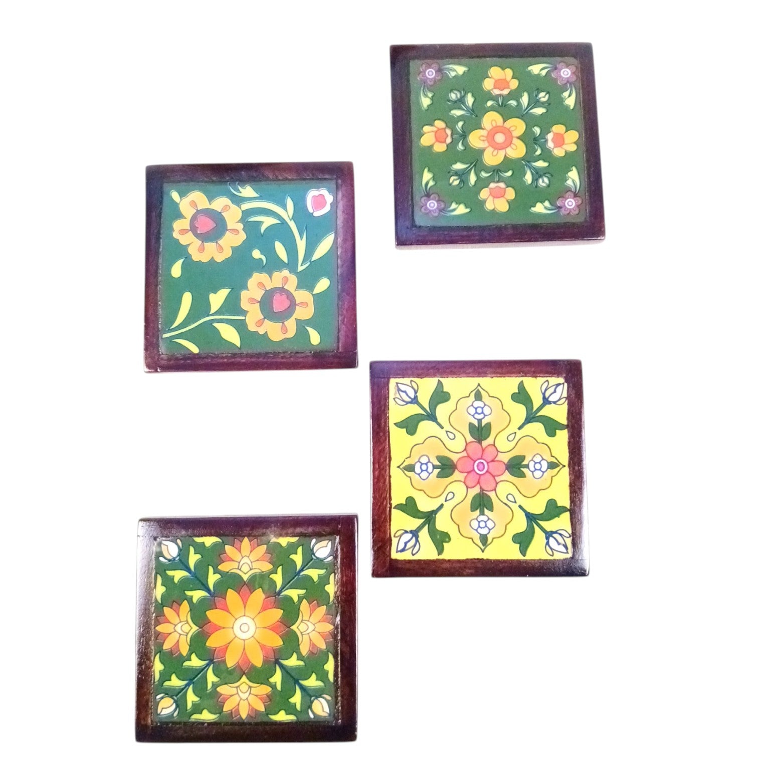 Wooden Tea Coaster With Ceramic Tile – 3 Inch (4 Coasters) - Apkamart