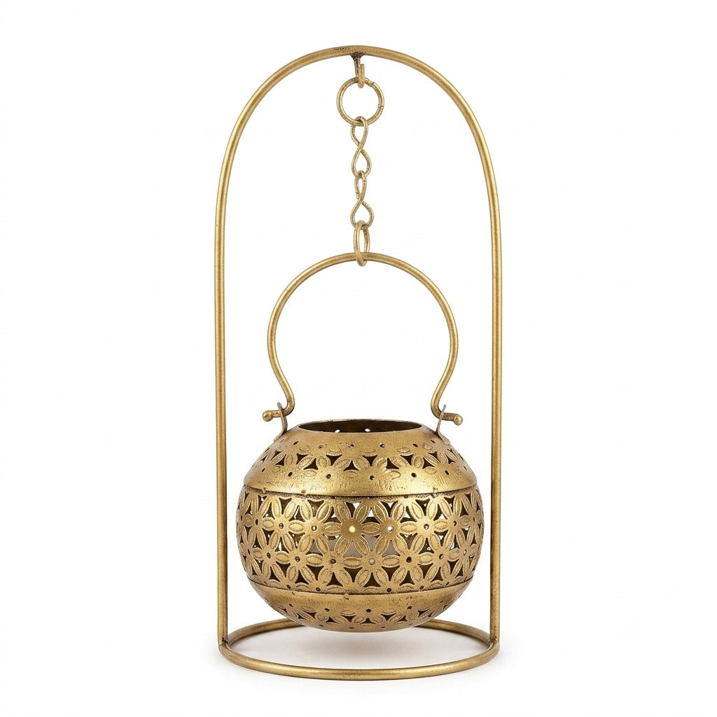 Tea Light Holder with Stand | Iron Hanging Lantern Candle Holder | Decorative Tealight Stand - 7 Inch