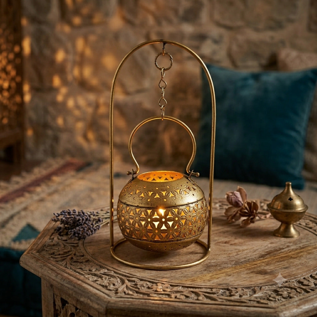 Tea Light Holder with Stand | Iron Hanging Lantern Candle Holder | Decorative Tealight Stand - 7 Inch