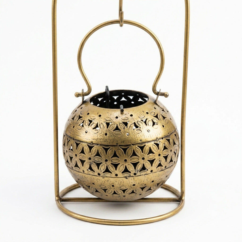 Tea Light Holder with Stand | Iron Hanging Lantern Candle Holder | Decorative Tealight Stand - 7 Inch