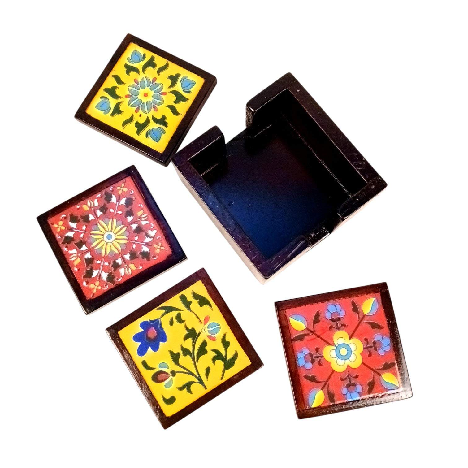 Wooden Tea Coaster Set | Handcrafted Tile Coasters for Tea, Coffee & Drinks | Wooden Table Coasters for Dining, Office, Kitchen & Home Decor - 4 Inch - Apkamart