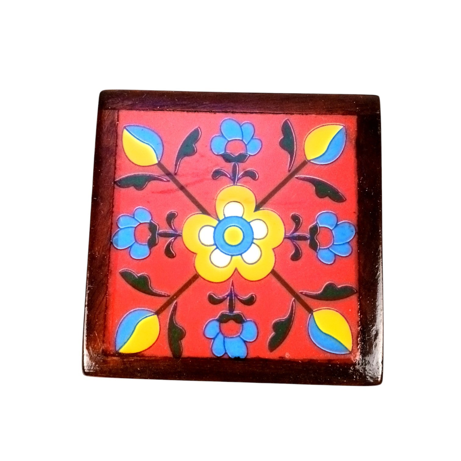 Wooden Tea Coaster Set | Handcrafted Tile Coasters for Tea, Coffee & Drinks | Wooden Table Coasters for Dining, Office, Kitchen & Home Decor - 4 Inch - Apkamart