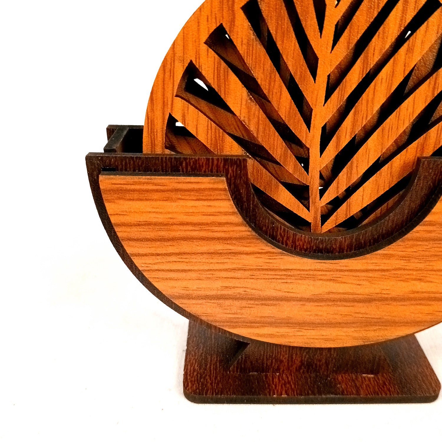 Tea Coasters | Wooden Coffee Coaster Set With Stand | Heat Pad | Dining Table Decor - For Kitchen, Tables, Hot Pots, Cups, Mugs - 5 Inch - Apkamart