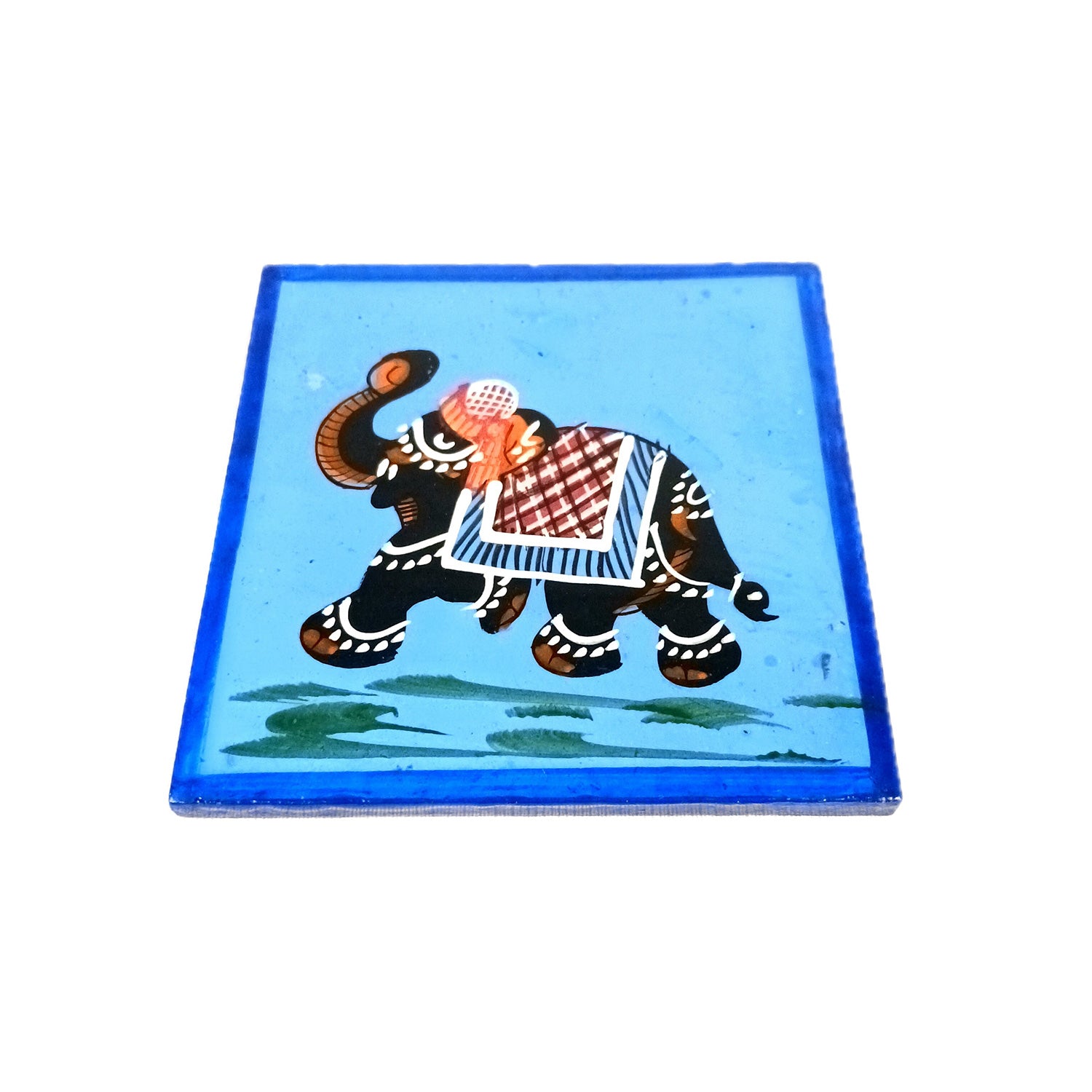 Wooden Coaster Set With Stand | Tea Mat Coasters | Heat Pad | Dining Table Decor - For Kitchen, Bar, Tables, Hot Pots, Cups, Mugs - 4 Inch (Wood, Blue) - Apkamart