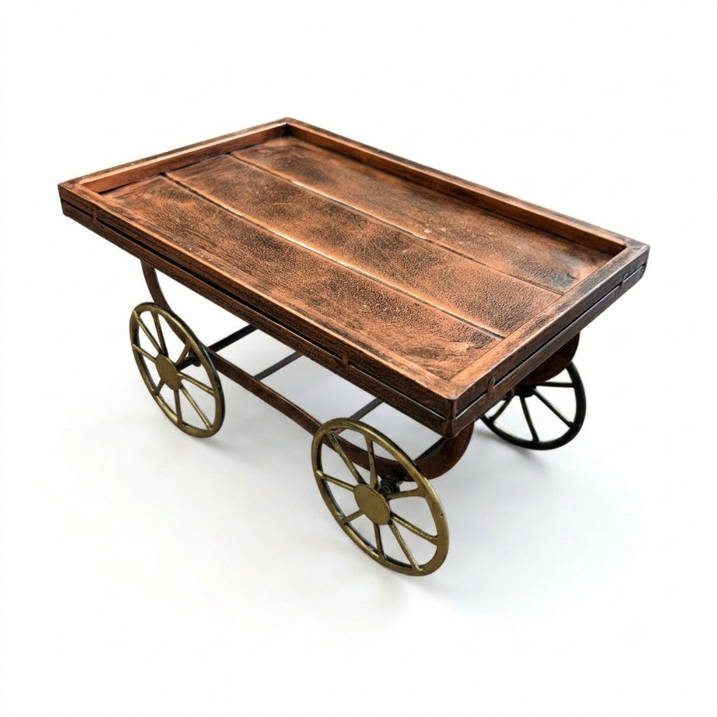Thela Tray | Unique Serving Tray with Tyres for Snacks, Dry Fruits & Decor | Decorative Handcart Style Tray for Dining, Kitchen, Living Room & Gifting - 12 Inch - Apkamart #design_Design 1