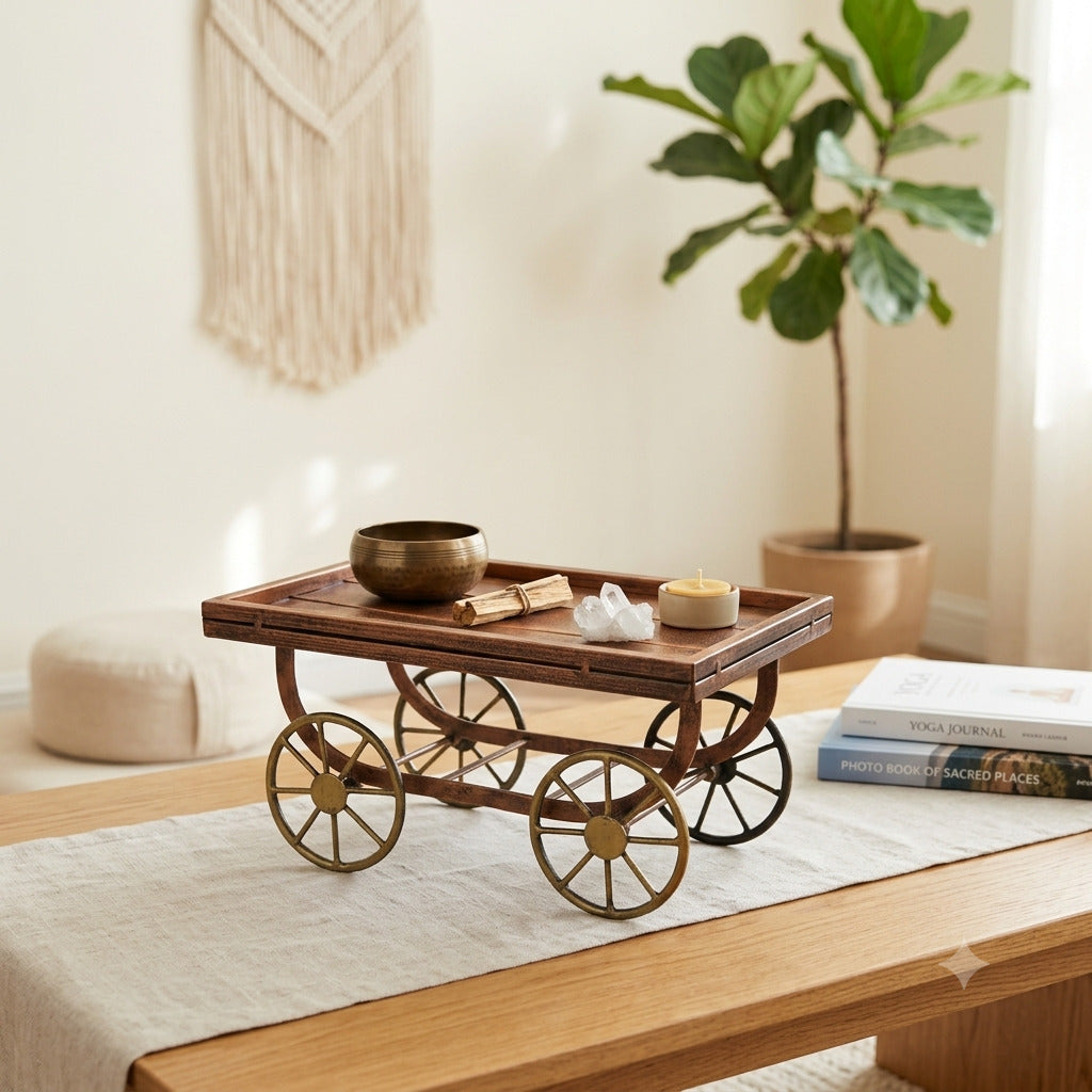 Thela Tray | Unique Serving Tray with Tyres for Snacks, Dry Fruits & Decor | Decorative Handcart Style Tray for Dining, Kitchen, Living Room & Gifting - 12 Inch - Apkamart #design_Design 1