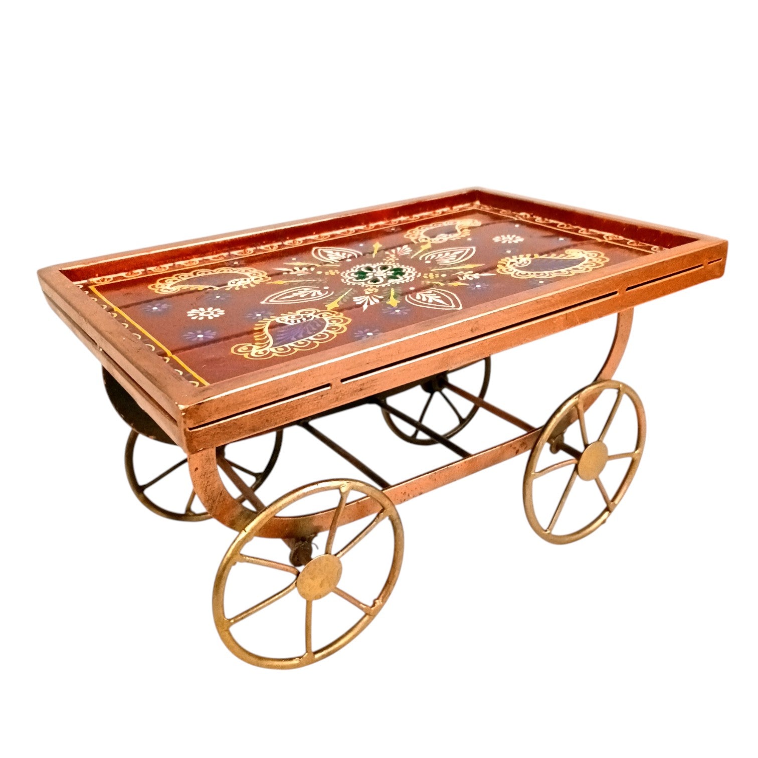 Thela Tray | Unique Serving Tray with Tyres for Snacks, Dry Fruits & Decor | Decorative Handcart Style Tray for Dining, Kitchen, Living Room & Gifting - 12 Inch - Apkamart