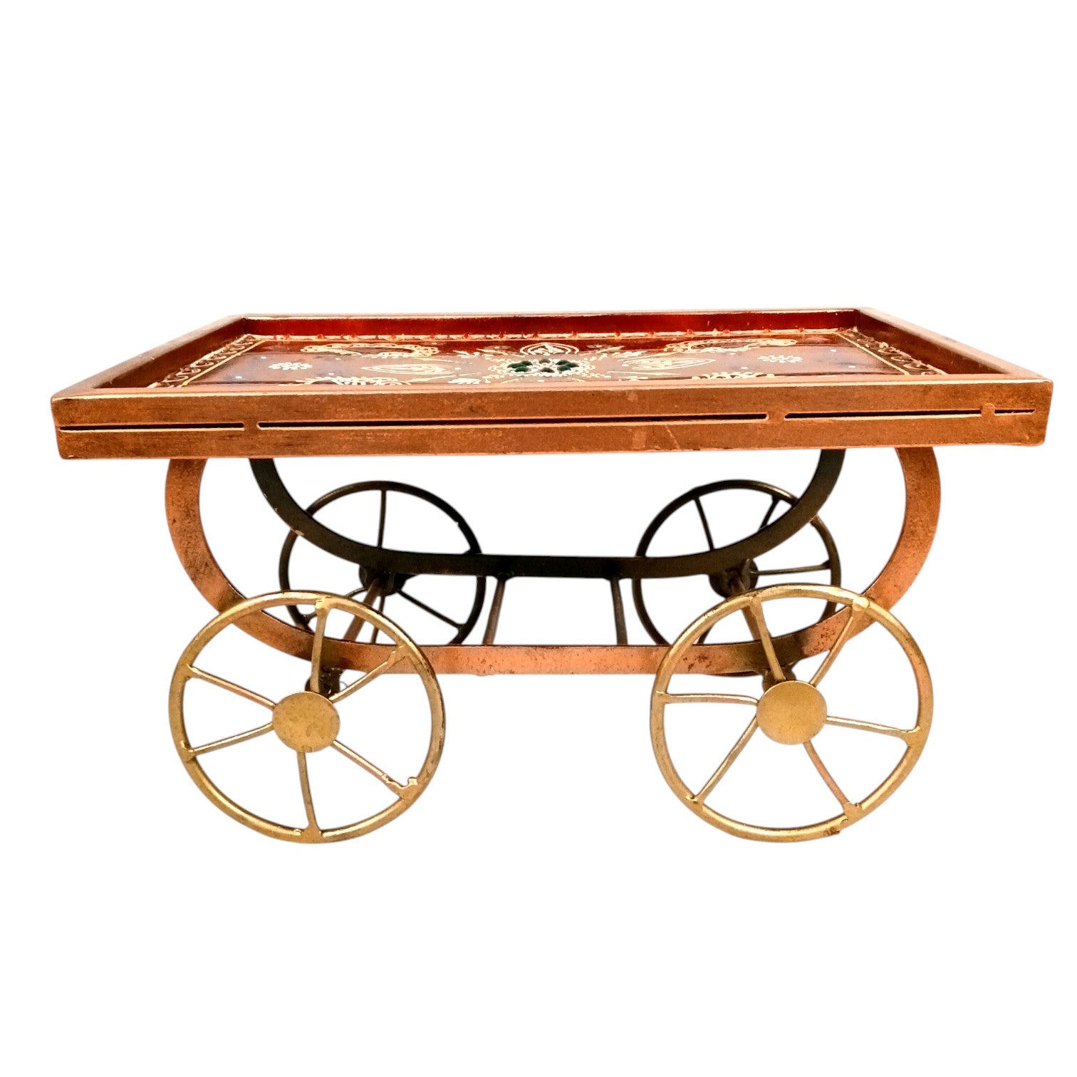 Thela Tray | Unique Serving Tray with Tyres for Snacks, Dry Fruits & Decor | Decorative Handcart Style Tray for Dining, Kitchen, Living Room & Gifting - 12 Inch - Apkamart