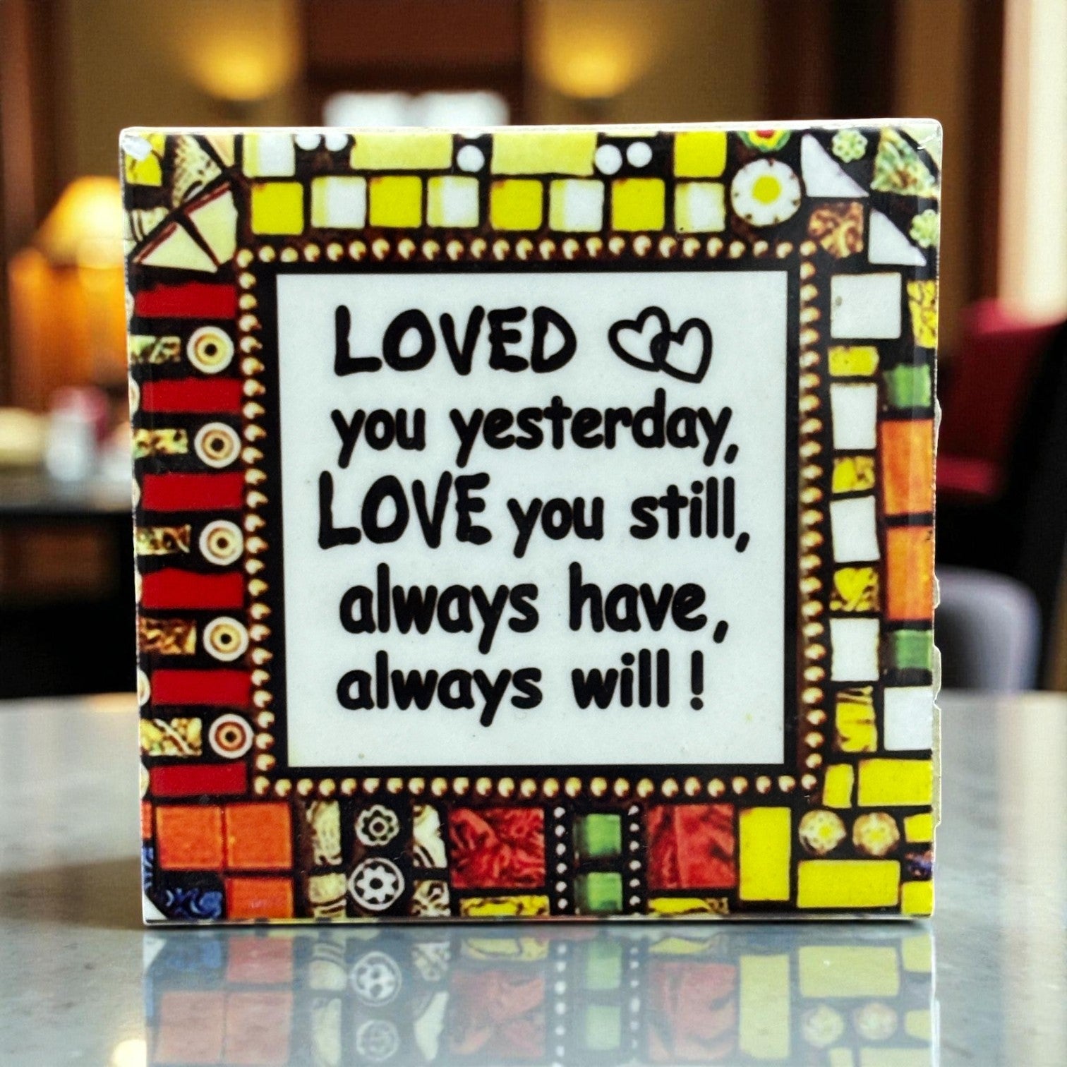 Tile with Stand & Love Message | Romantic Valentine Gift for Her & Him | Anniversary Showpiece with Quote | Decorative Table Gift for Couples & Home Decor - 4 Inch - Apkamart #Style_Design 1