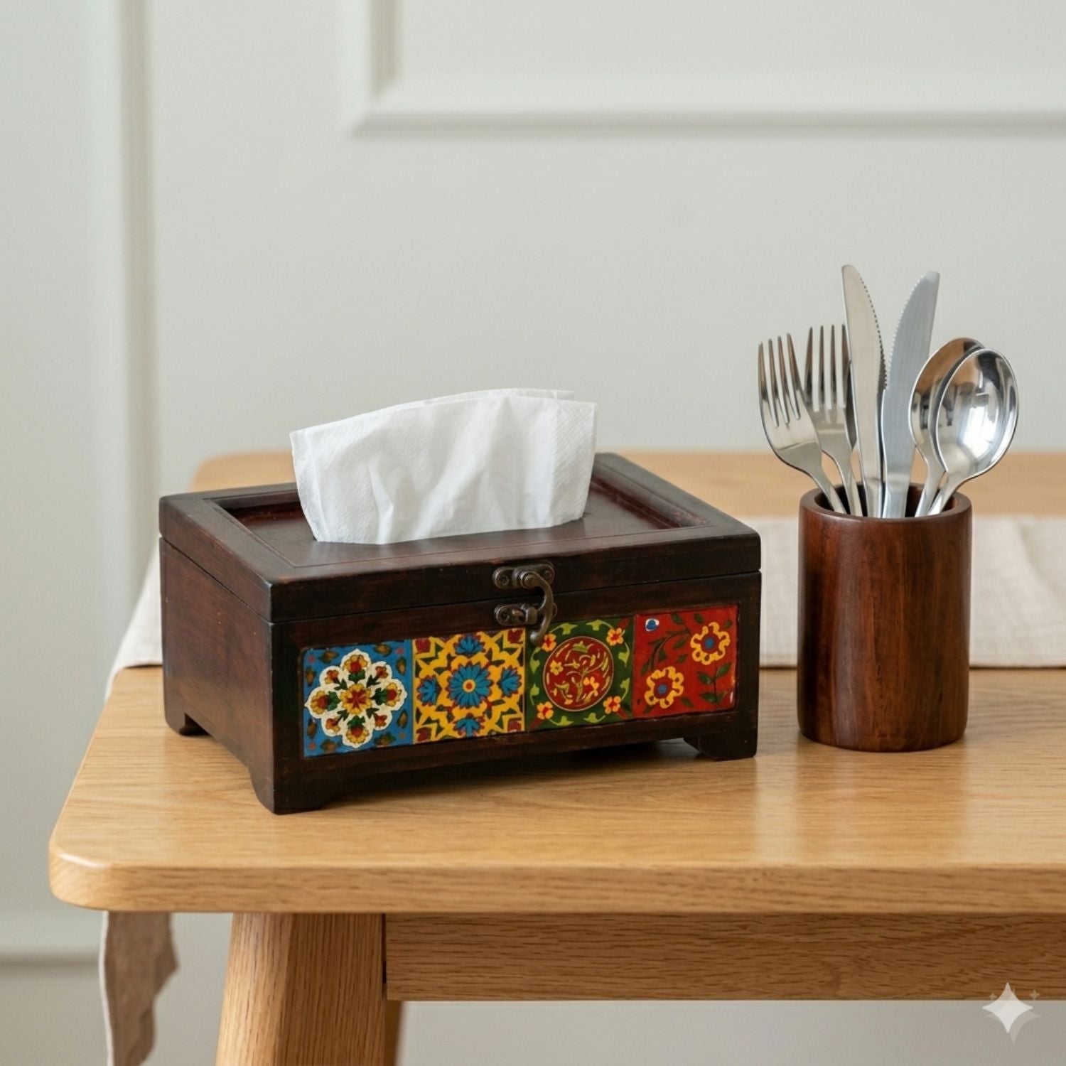 Wooden Tissue Holder for Dining Table, Living Room & Office - 4 Inch
