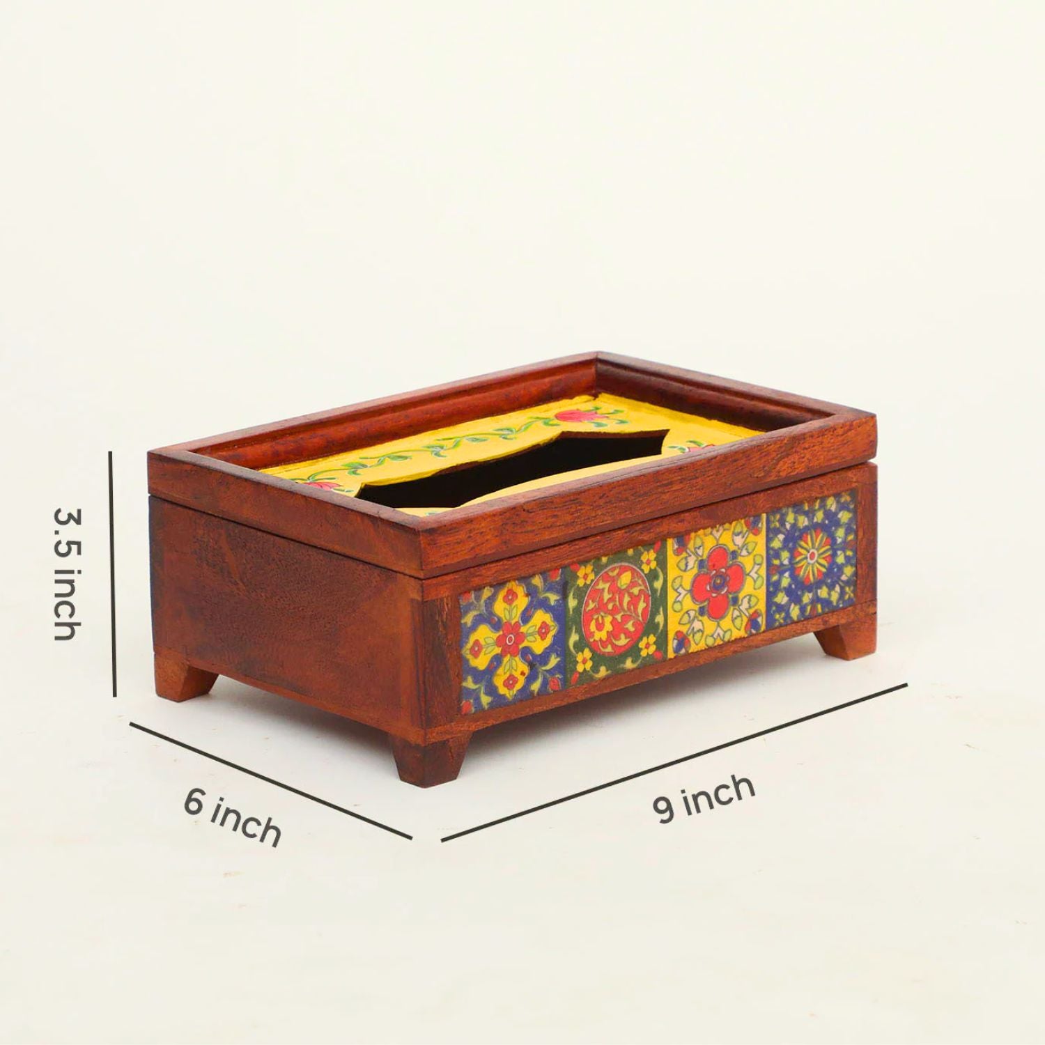 Napkin Holder With Ceramic Tiles | Tissue Paper Stand | Wooden Tissue Dispenser With Lid - For Home, Dining Table, Kitchen, Center Table Decor & Gift - 9 Inch - Apkamart #Style_Design 2