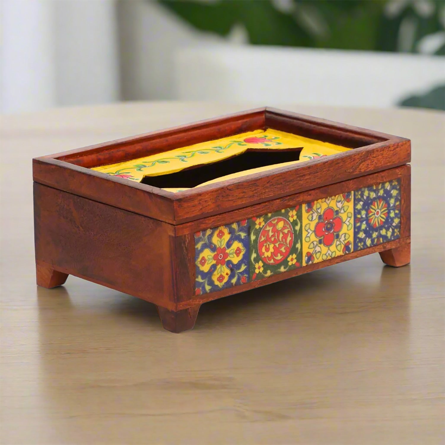 Napkin Holder With Ceramic Tiles | Tissue Paper Stand | Wooden Tissue Dispenser With Lid - For Home, Dining Table, Kitchen, Center Table Decor & Gift - 9 Inch - Apkamart #Style_Design 2