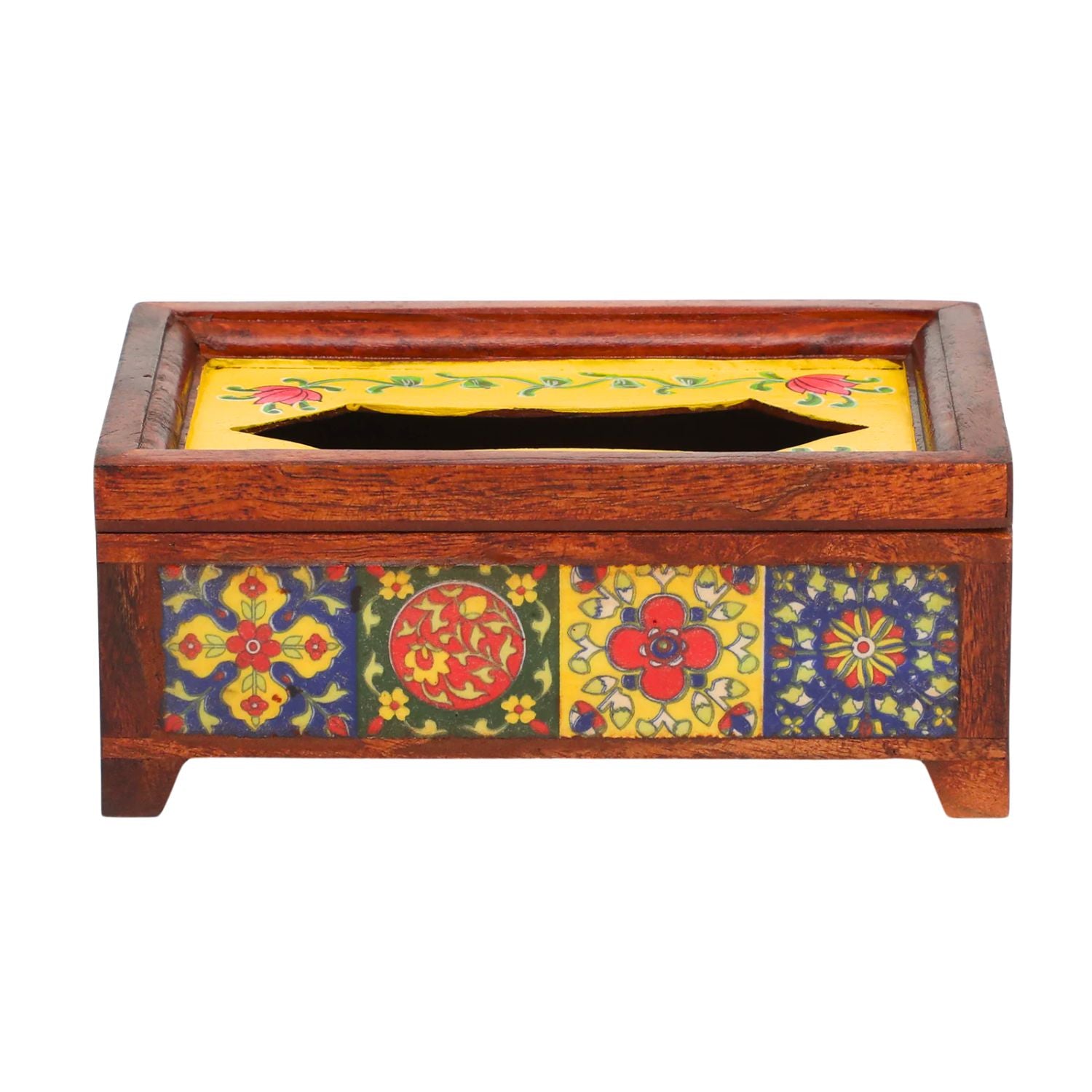 Napkin Holder With Ceramic Tiles | Tissue Paper Stand | Wooden Tissue Dispenser With Lid - For Home, Dining Table, Kitchen, Center Table Decor & Gift - 9 Inch - Apkamart #Style_Design 2