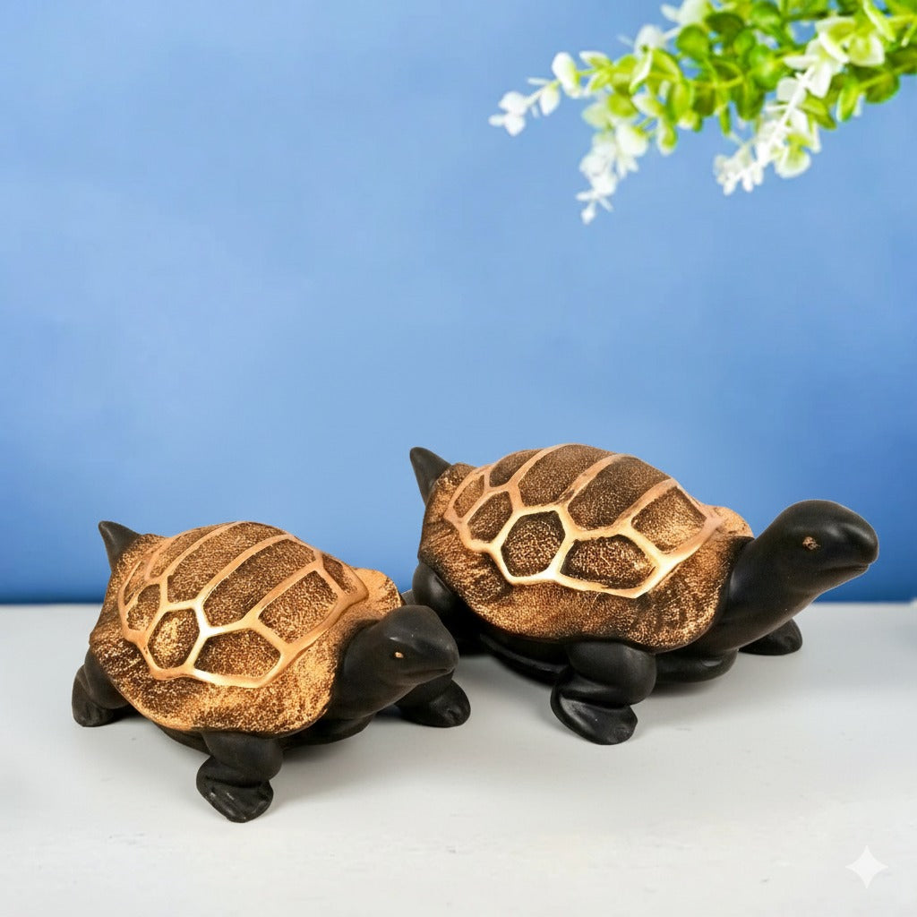 Tortoise Feng Shui Showpiece Set | Lucky Tortoise Statue for Vastu & Home Décor | Decorative Animal Figurine for Living Room, Office Table & Gifting - (Set of 2) - Apkamart