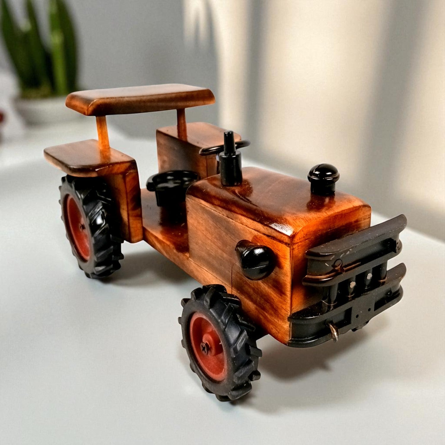 Wooden Tractor Showpiece | Movable Tractor Toy - for Kids, Home Decor, Living Room, Shelf & Gifts - 10 Inch - Apkamart
