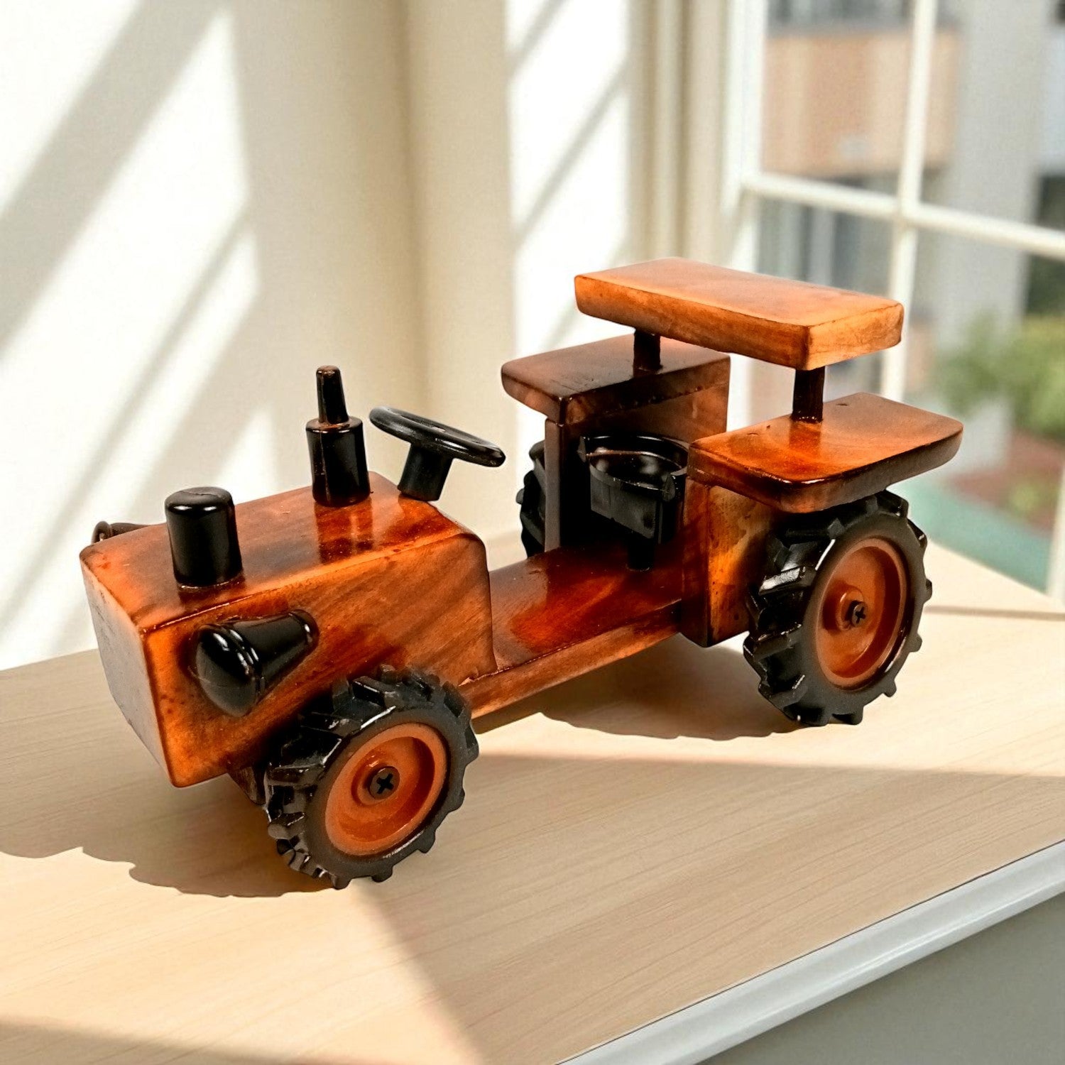Wooden Tractor Showpiece | Movable Tractor Toy - for Kids, Home Decor, Living Room, Shelf & Gifts - 8 Inch - Apkamart