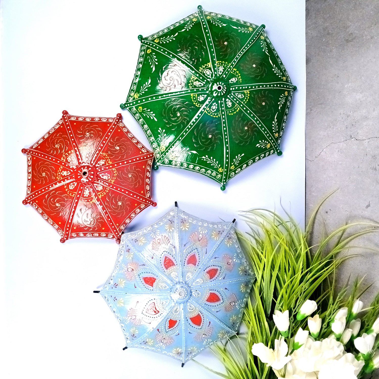 Umbrella Wall Hanging | Metal Wall Decor With Rustic Finish - For Home, Living Room, Balcony, Hotel, Resorts, Restaurants Decor - (Pack of 3) - Apkamart #Style_Design 2