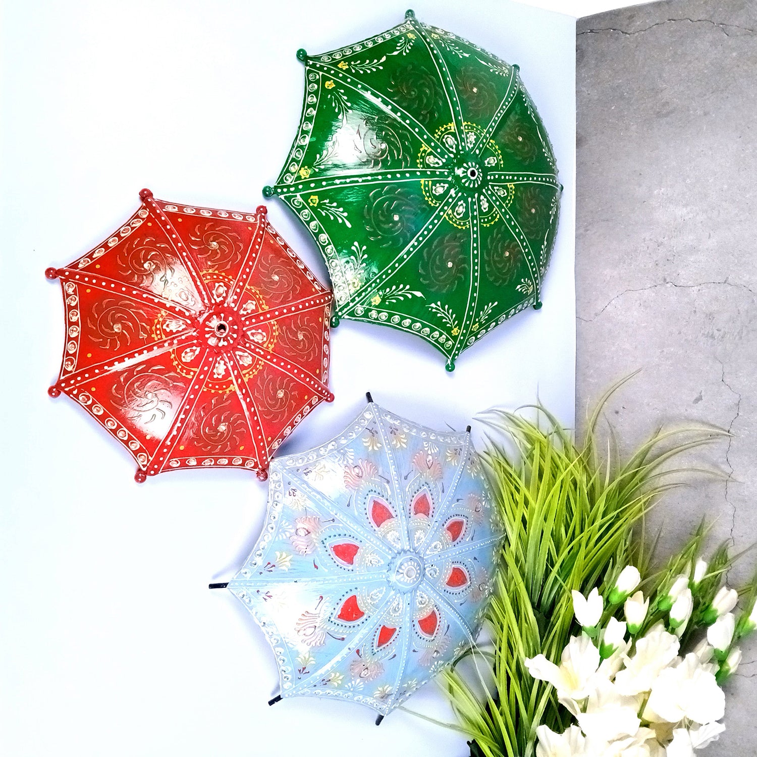 Umbrella Wall Hanging | Metal Wall Decor With Rustic Finish - For Home, Living Room, Balcony, Hotel, Resorts, Restaurants Decor - (Pack of 3) - Apkamart #Style_Design 2