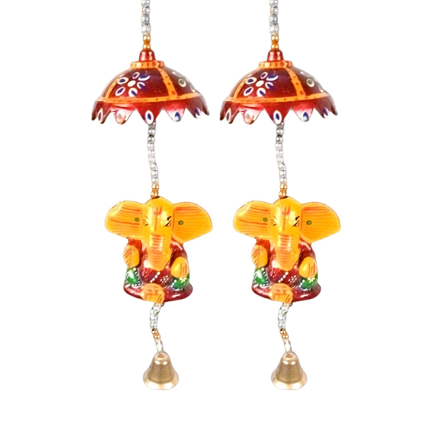 Latkan Toran Wall Hanging | Rajasthani Traditional Strings with Bells - Ganesha Design - For Main Door, Entrance, Wedding, Room, Home, Diwali Decoration - 20 Inch (Pack of 2) - Apkamart