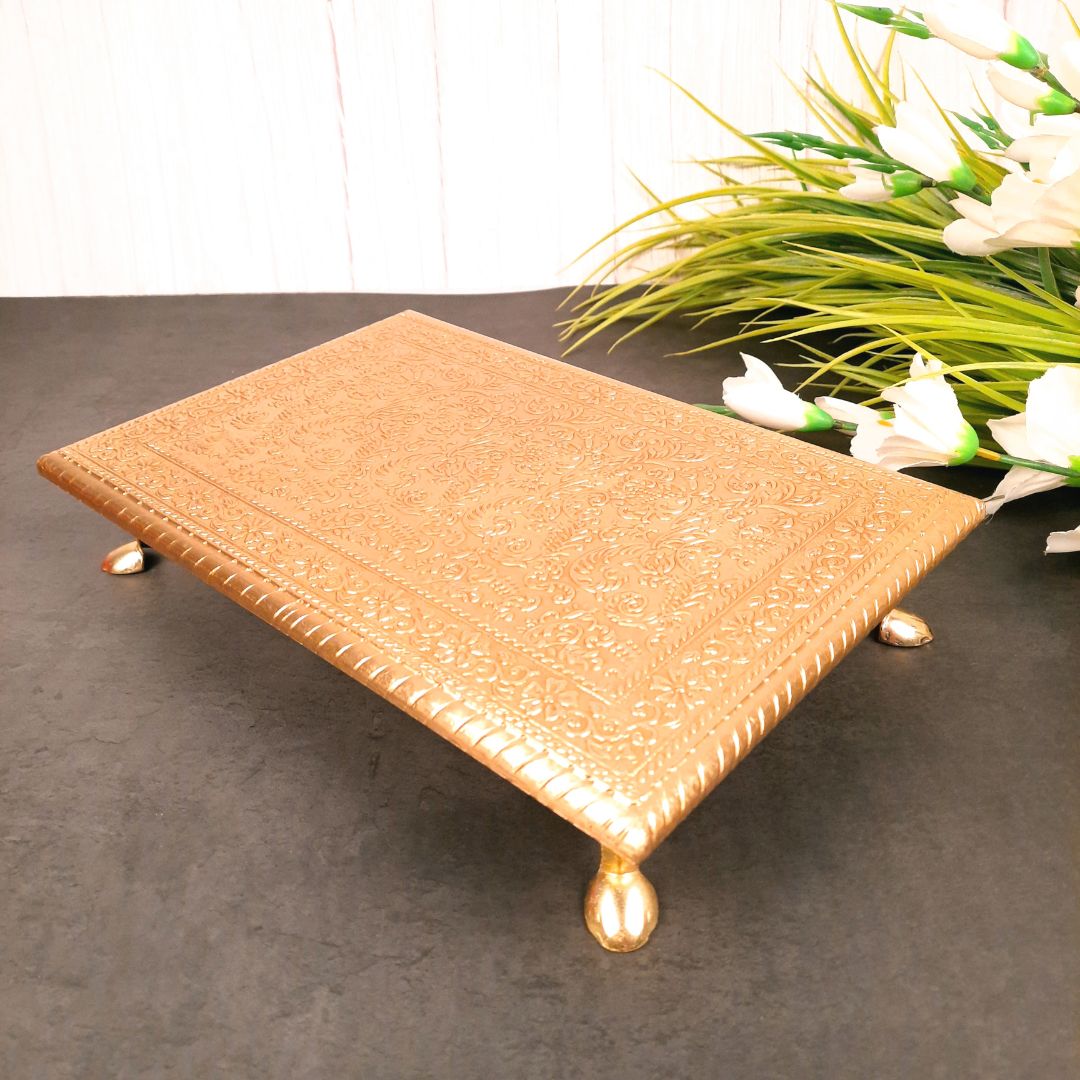 Wooden Brass Patla | (8X10) Golden-Apkamart #Style_Pack of 2