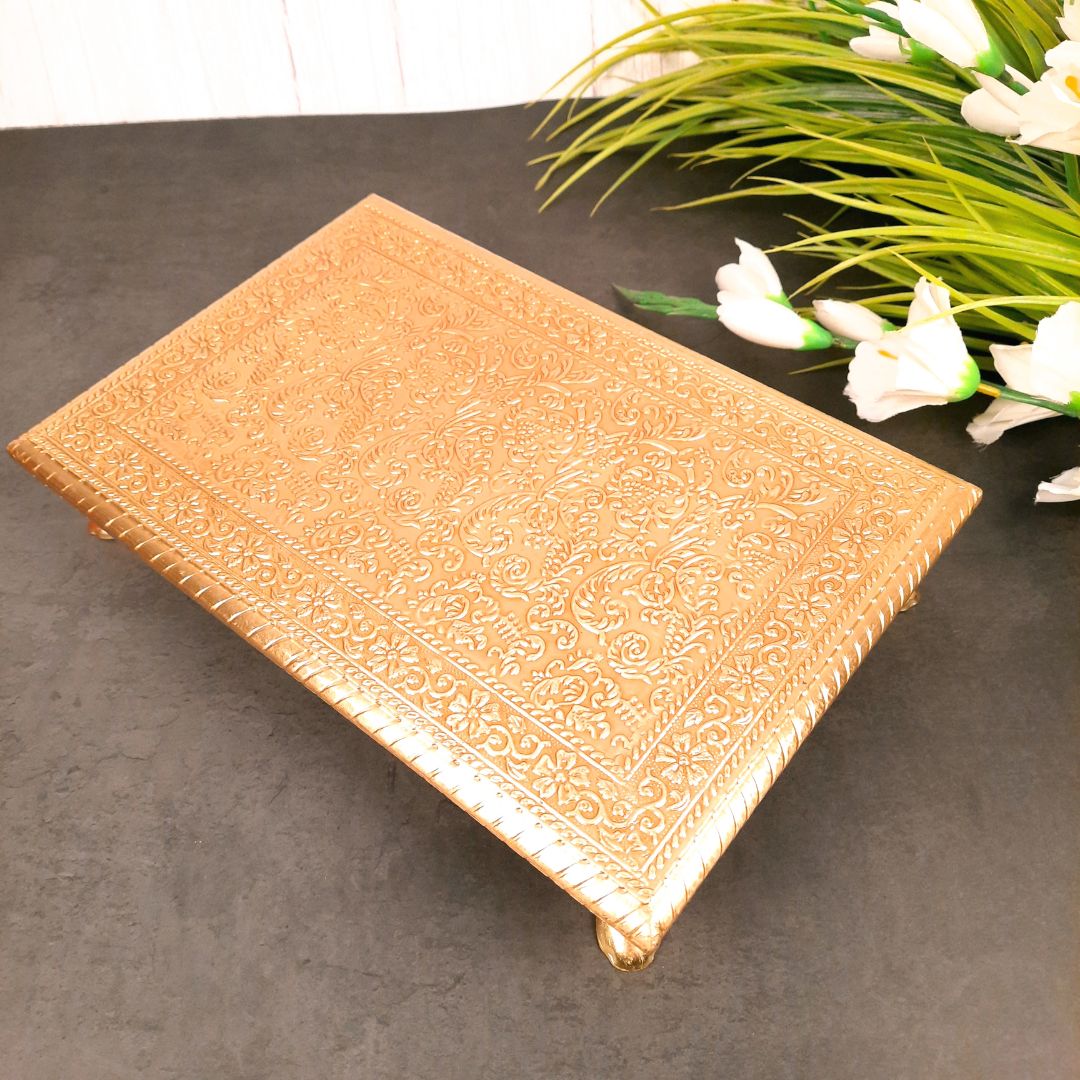 Wooden Brass Patla | (8X10) Golden-Apkamart #Style_Pack of 1