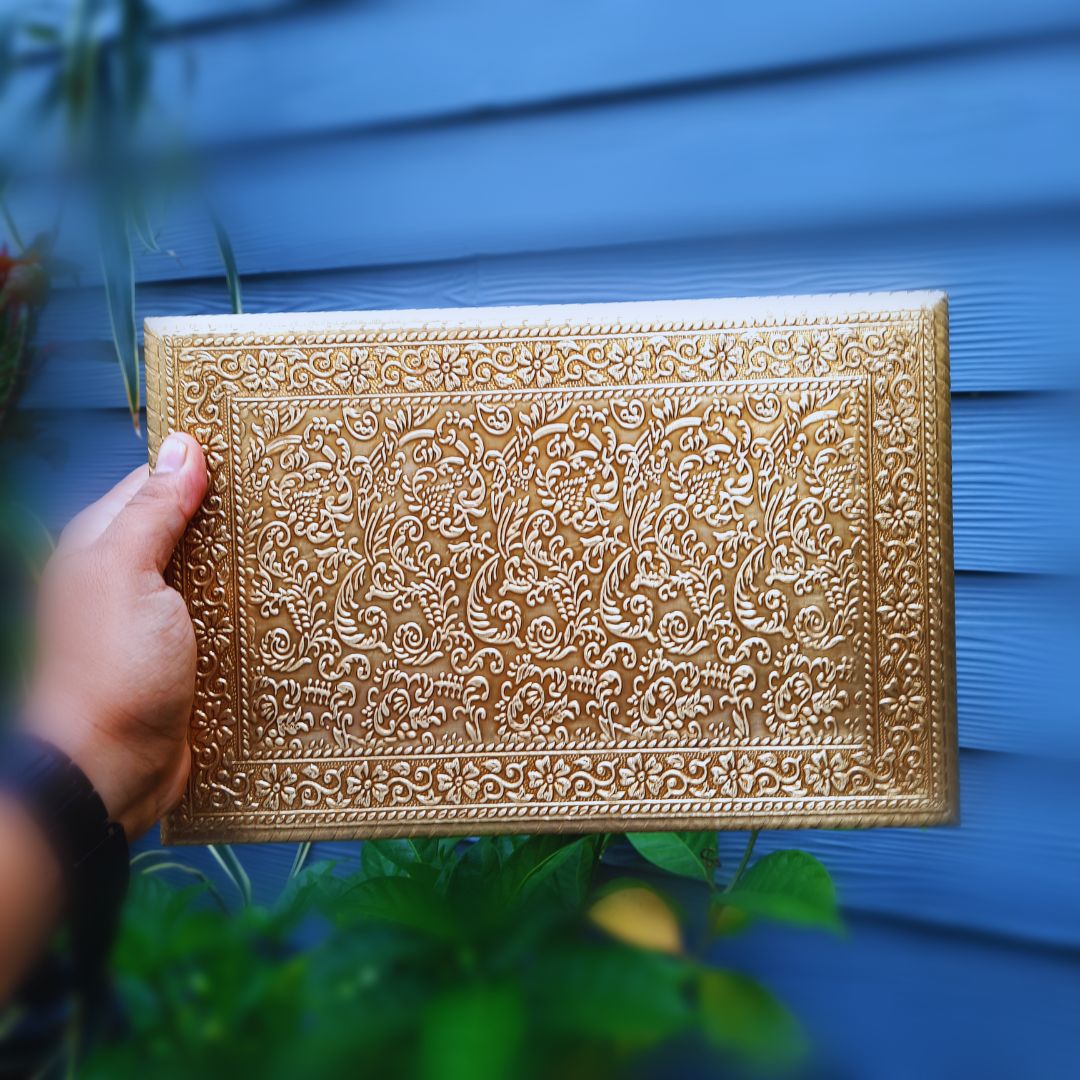 Wooden Brass Patla | (8X10) Golden-Apkamart #Style_Pack of 2