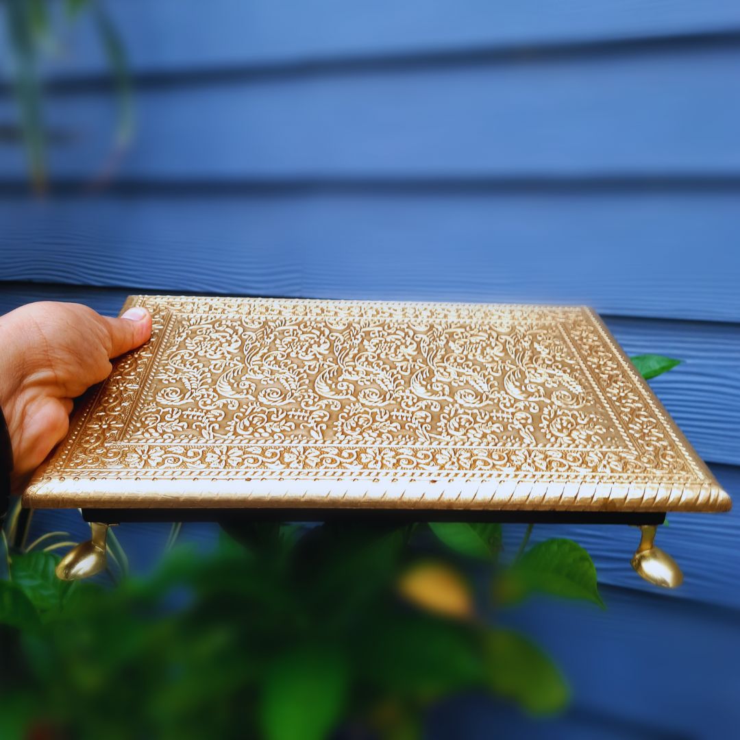 Wooden Brass Patla | (8X10) Golden-Apkamart #Style_Pack of 2