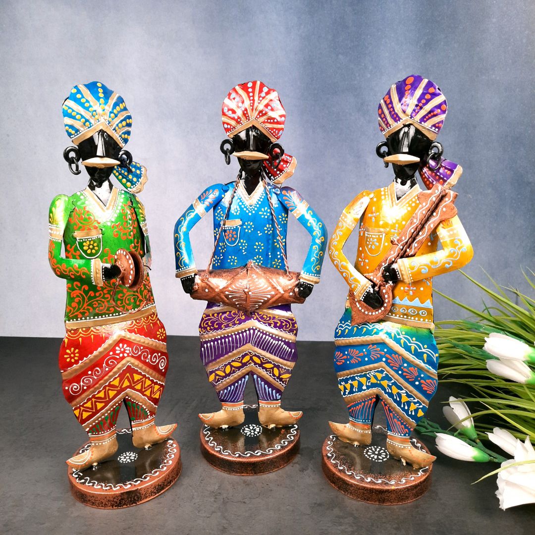 Rajasthani Musician Showpiece - For Table & Home Decor - 14 Inch - Set of 3 - Apkamart