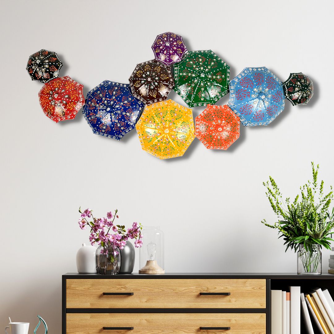 Metal Wall Art - Umbrella Design - For Living Room & Gifts - 32 Inch-Apkamart